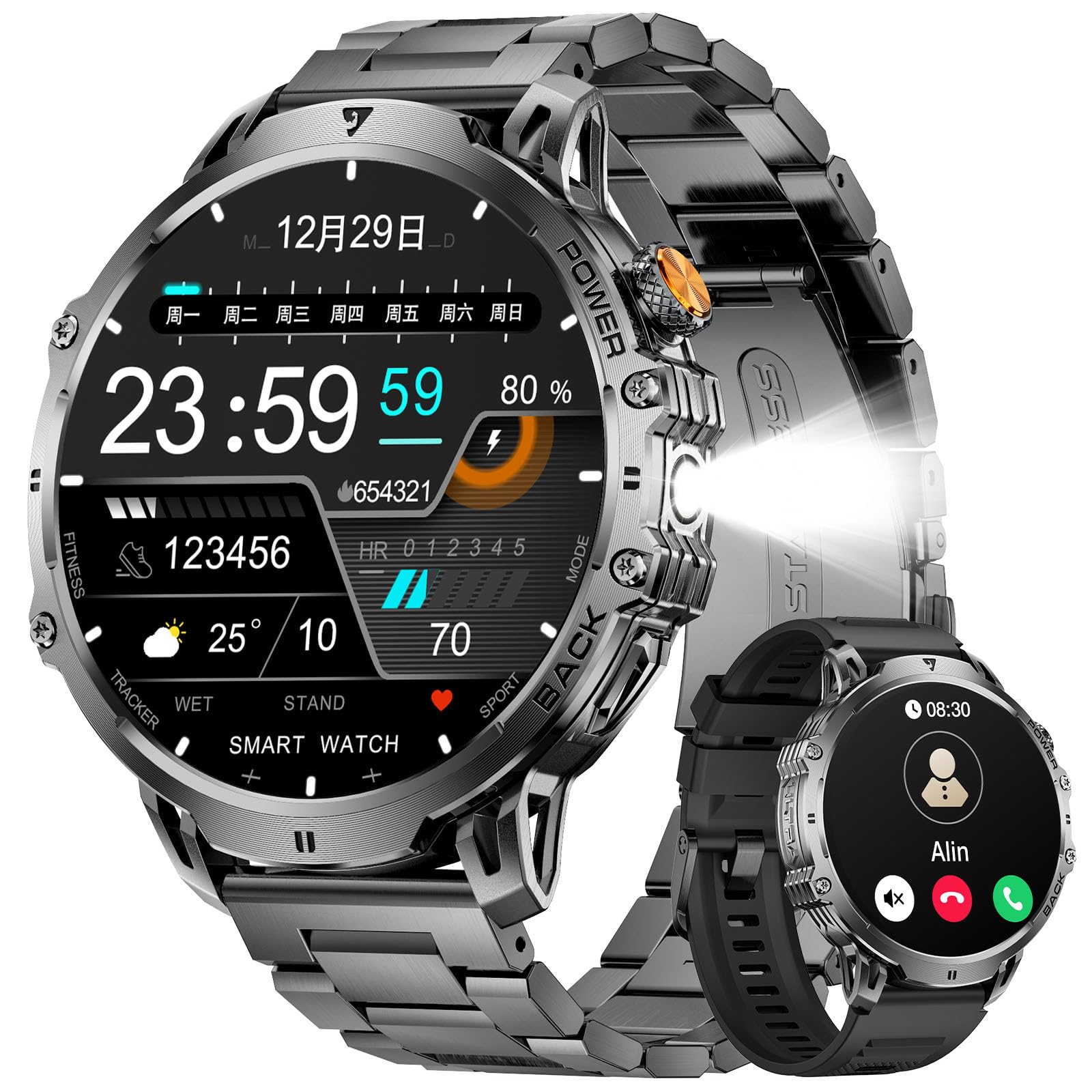 LIGE Men's Smart Watch with Bluetooth Calling, 1.85 Inches Large Smartwatch with 1000 mAh Battery, LED Torch, 100+ Sportmodi, Heart Rate, Sleep Monitor