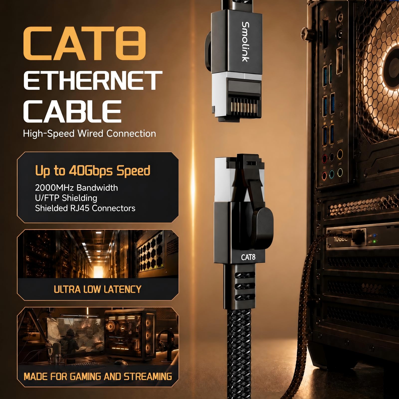 Smolink Cat 8 Ethernet Cable 50ft - 40Gbps -2 Smolink Cat 8 Ethernet Cable 50ft - 40Gbps -2