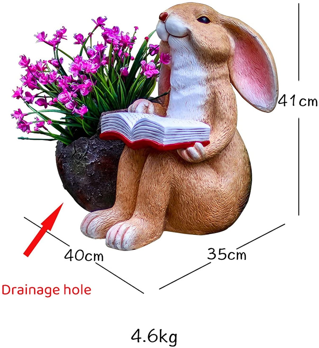 Figurka zwierząt na zewnątrz, doniczka w kształcie króliczka, do ogrodu, na balkon, patio, do domowego biura, 40 cm wysokości