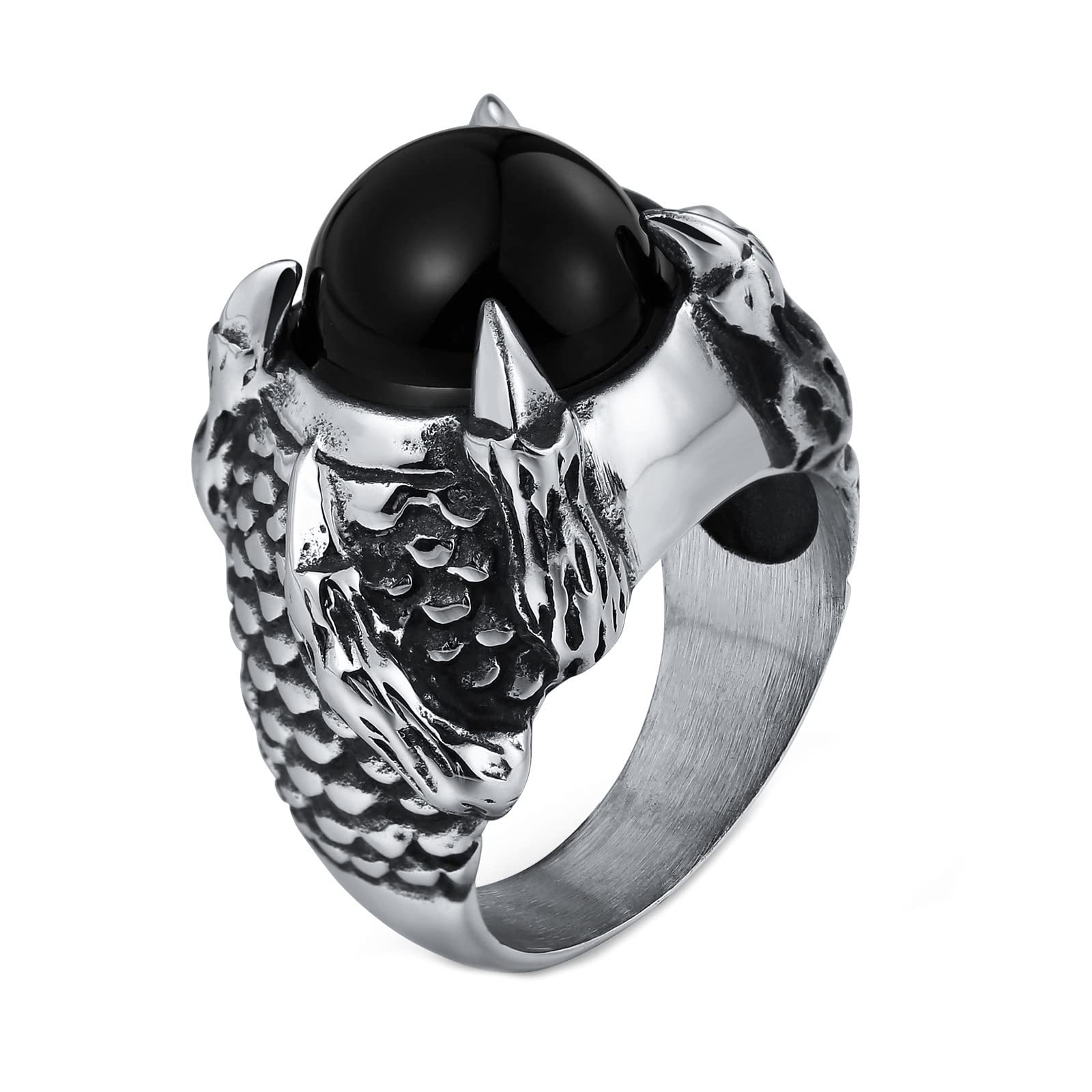 Anelli Fidanzamento Acciaio Anello Donna E Uomo Anello Punk Artiglio di Drago con Pietra Ovale Anello Acciaio Rosso/Nero Taglia 15 to 27