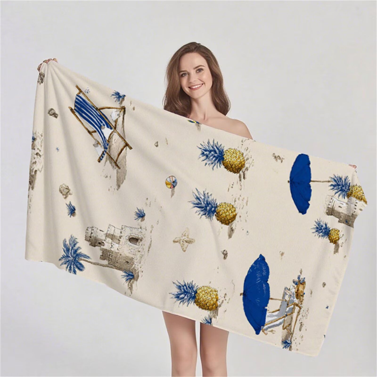 Telo Mare Grande 220x100 cm, Telo Mare Microfibra, 2 Set Asciugamano palestra, Stuoia Spiaggia Compatta, Leggero, Antisabbia, Asciugatura Rapida, per Spiaggia, Viaggi, Sauna (Deserto Beige) G1-445
