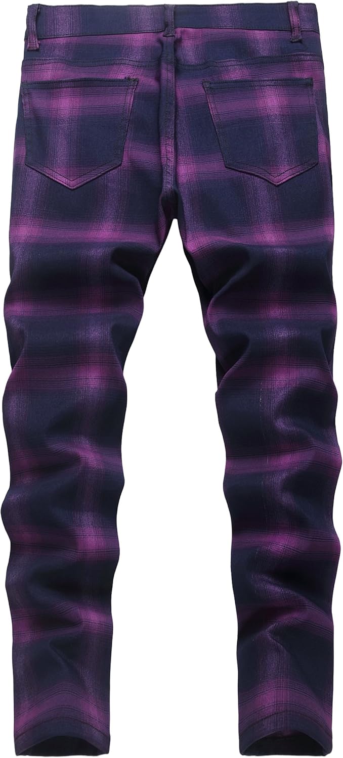 NOVOCCT Plaid Pants for Men - Skinny Mens Dress Pants - Stretch Slim Fit Business Casual Dress Chinos for Men