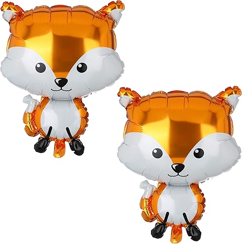 2 globos con forma de zorro, de papel de aluminio de Mylar para fiestas temáticas de bosque, cumpleaños, baby shower