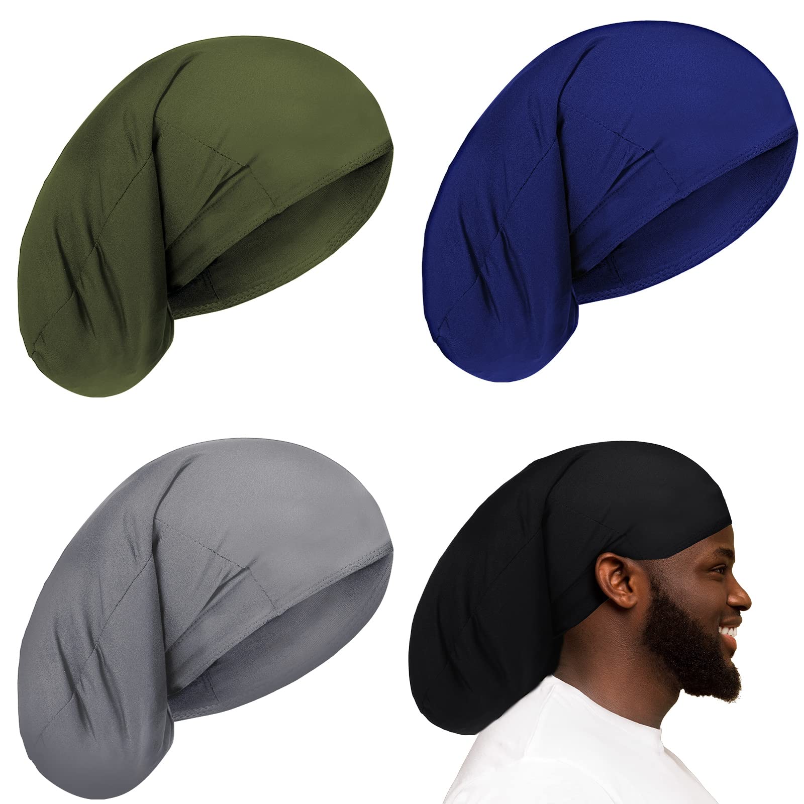 4 Pieces Unisex Dreadlock Cap Long Hair Dreads Head Wrap Sleeping Cap Hair Accessories Sleep Bonnet for Men Women