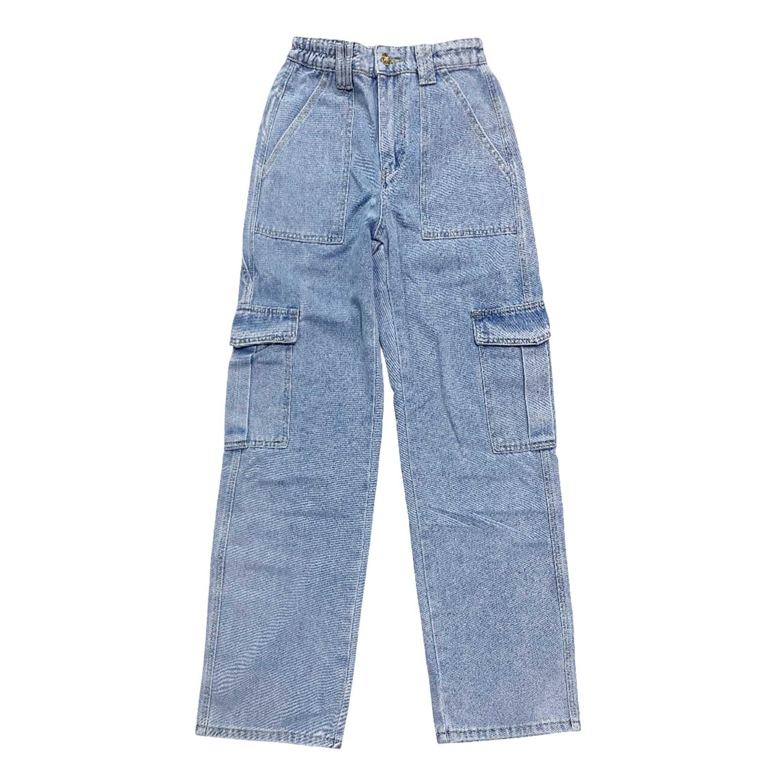 Generisch Jeans Damen Baggy Cargo-Jeans FüR Damen Mit Hoher Taille Und Geradem Weitem Bein FüR LäSsige Streetwear-Party Und Club-Outfits Mit ReißVerschluss Und Knopfverschluss Vorne
