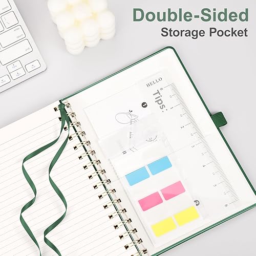 Miniatura 5 de EMSHOI Cuaderno de espiral A5 con forro para mujeres y hombres, grueso de 3.53 ozm, 140 páginas numeradas con rayas universitarias, cuaderno de tapa