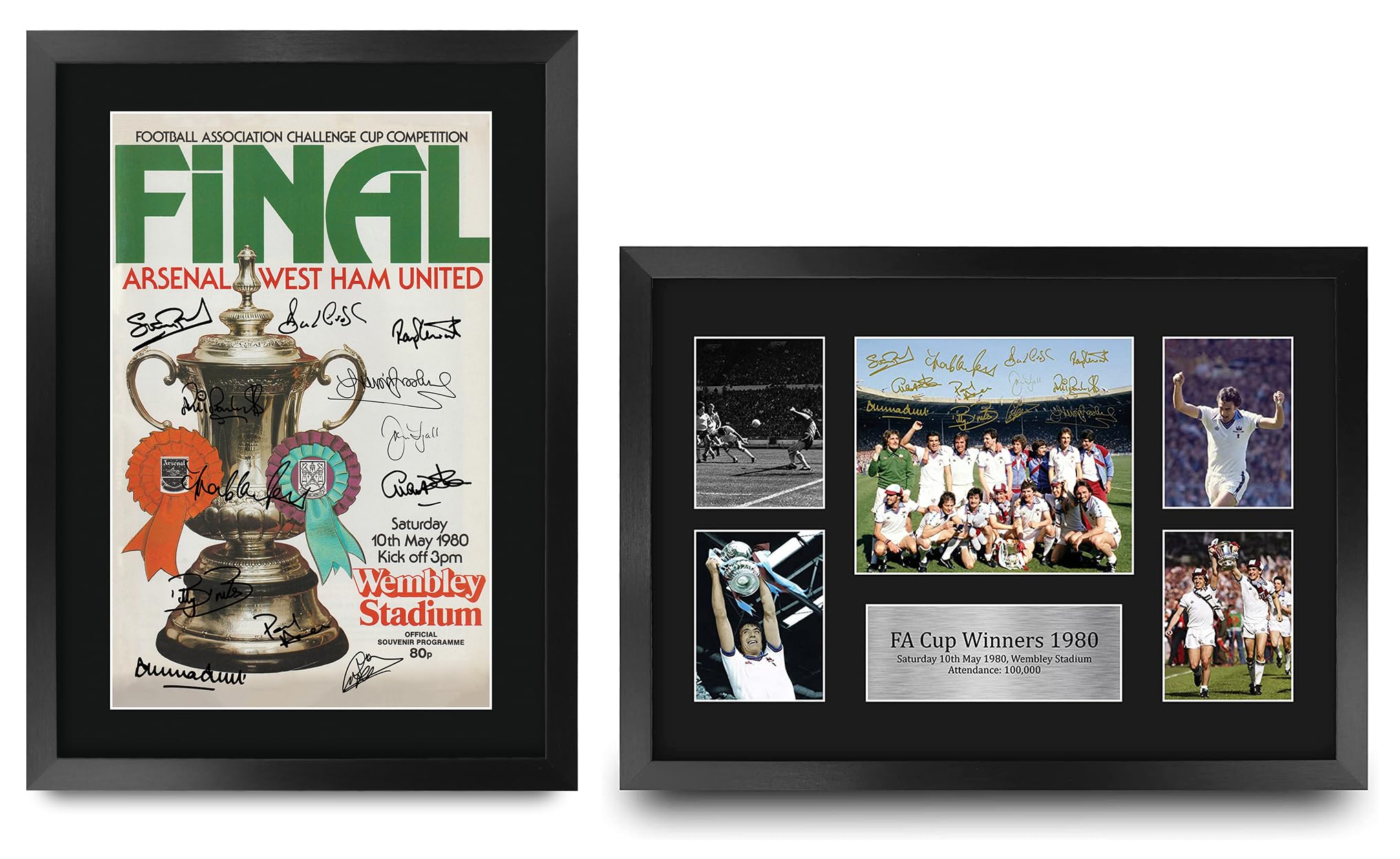 HWC Trading FR A3 The Hammers 1980 Display & Programme Collection Printed Memorabilia Signed Autograph Photograph Display for Football Fans and Supporters