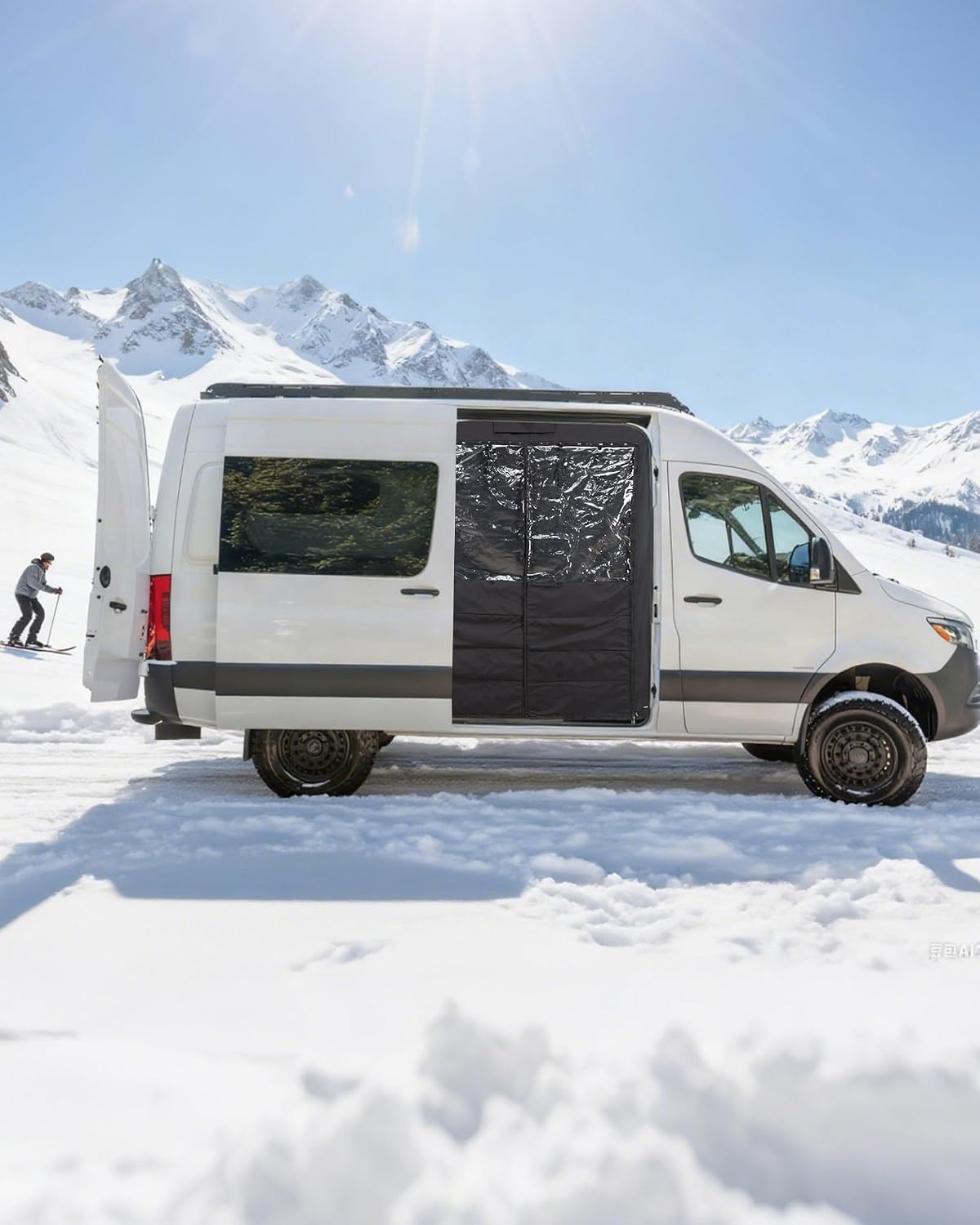 Insulated Side Door Curtain Fit for Mercedes Sprinter 2007-2025 High Roof, AC Air Saver & Heat Blocker, Thermal Blackout, Waterproof All-Season Climate Control, Auto-Close Magnets, Vanlife