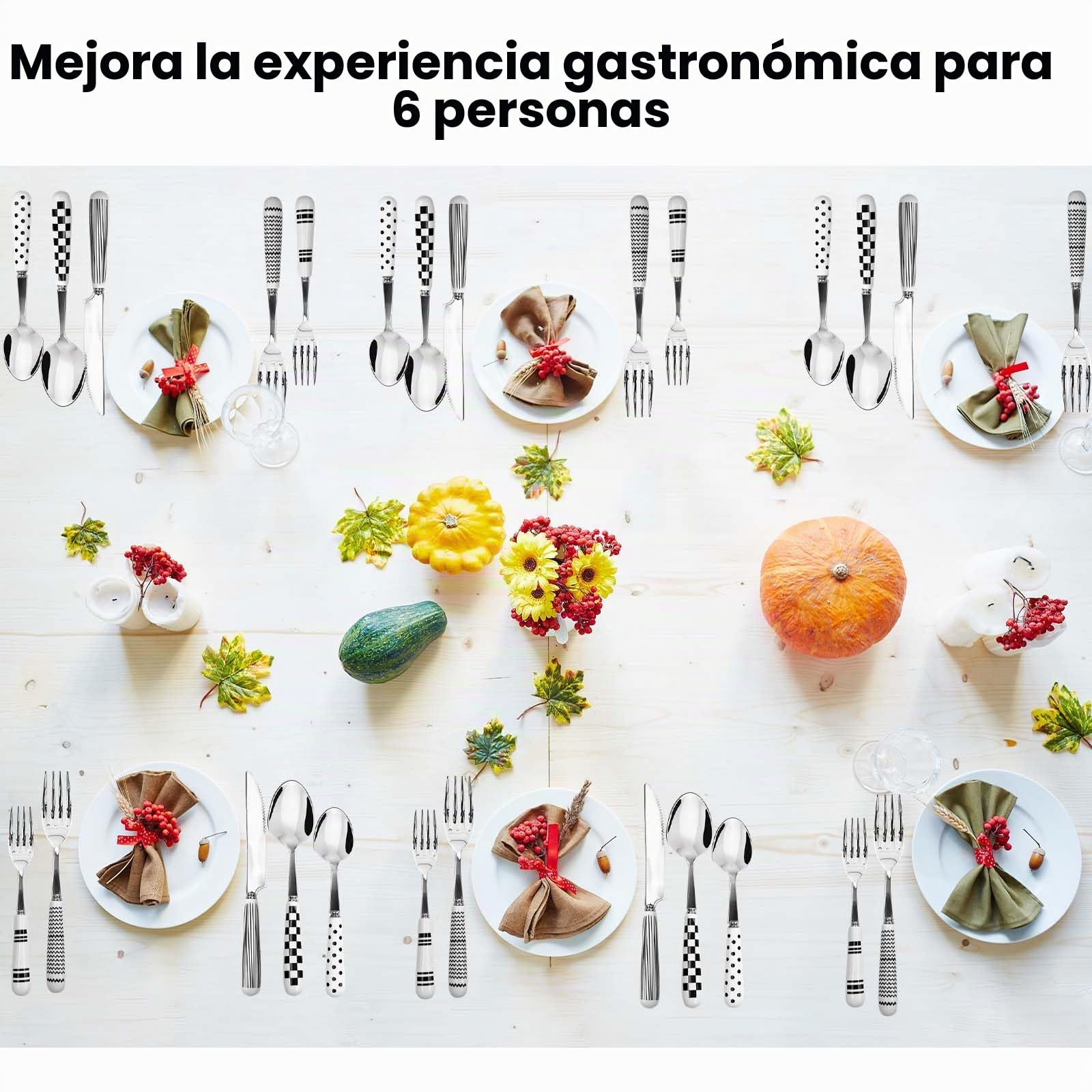 SNAIL GARDEN Juego Cubiertos 30 Piezas para 6 Personas, Cuchillos Tenedores Cucharas con Mango Cerámico, Acero Inoxidable Apto Lavavajillas, Pulido Espejo