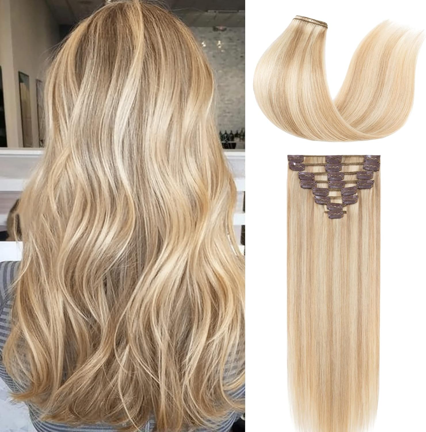 Human Hair Extensions Clips in Real Hair Extension 8pcs