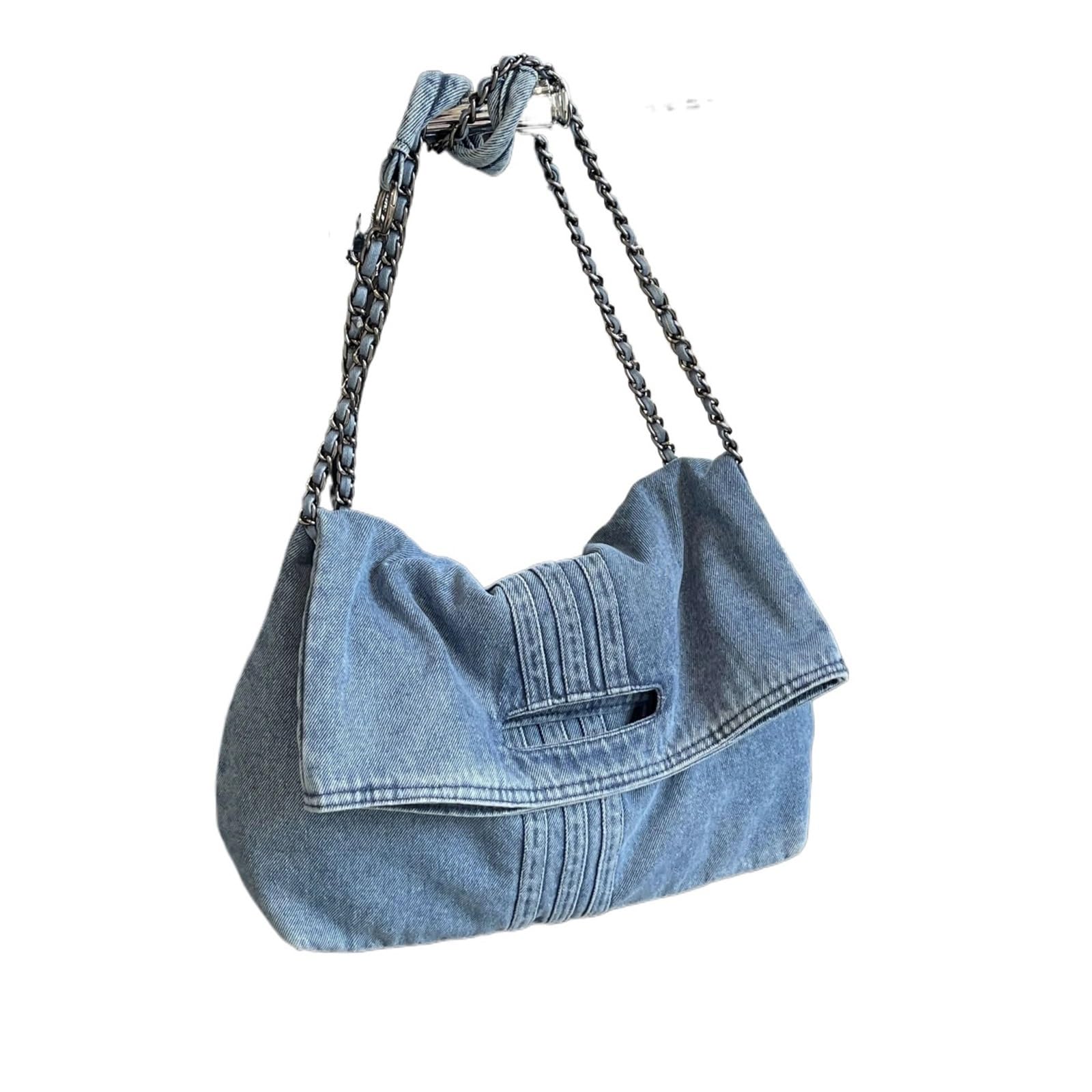 Borsa Jeans Donna Borsa da donna in denim, borsa a tracolla inclinata, tote originale retrò, pigra, grande capacità