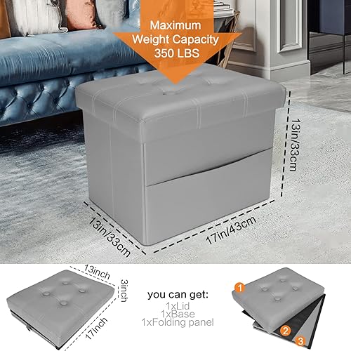 Miniatura 47 de FujDun® Reposapiés otomano plegable de almacenamiento con bolsillo lateral, reposapiés para sofá, asiento otomano de cuero para sala de estar,