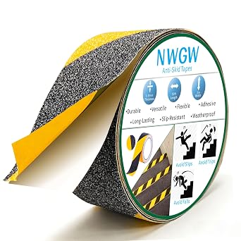 Black & Yellow Anti-Slip Stair Treads Tape, 2" x50FT Heavy Duty Non-Skid Grip Tape for Indoor/Outdoor Steps, Bathroom & Pool - PVC Waterproof Safety Traction Tape