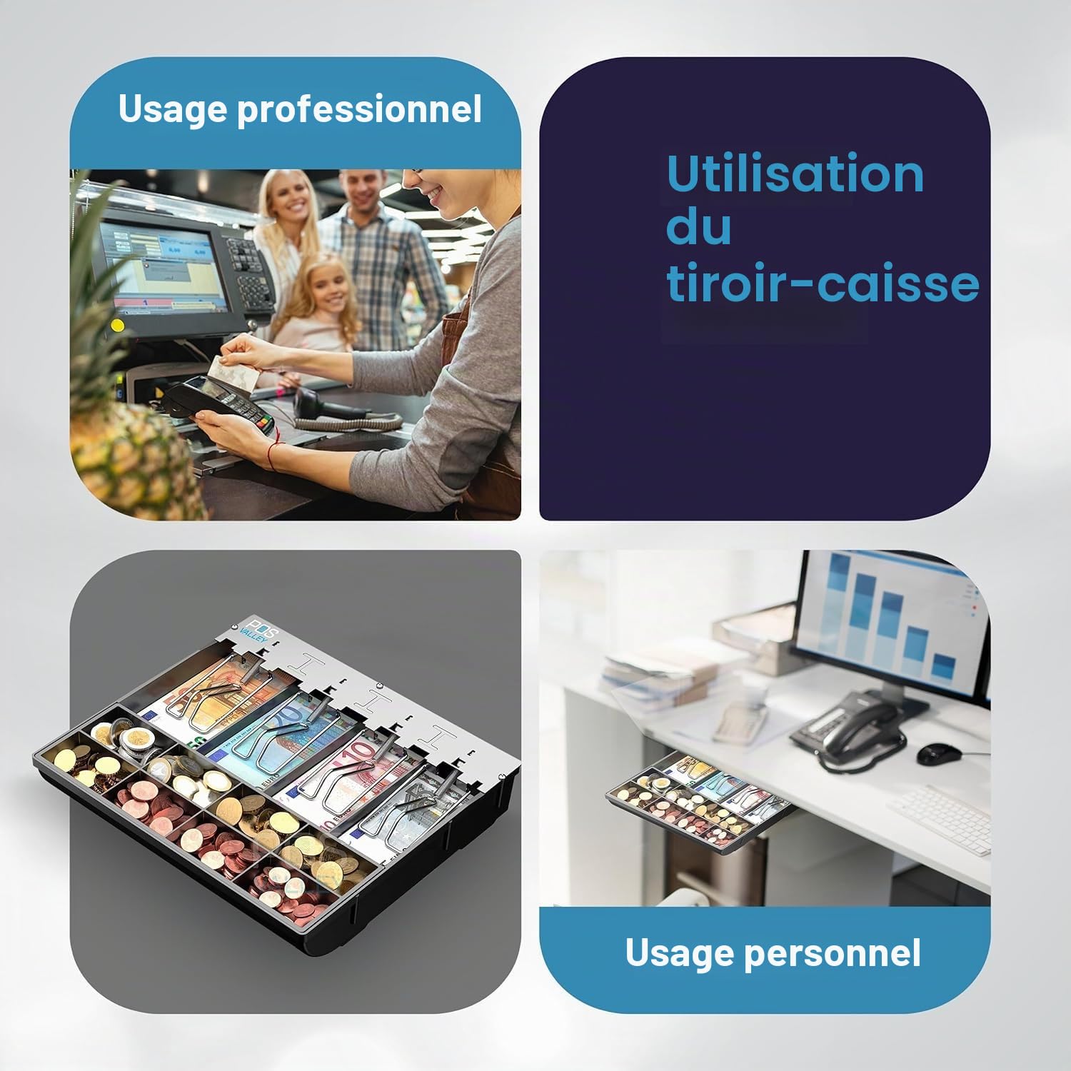 Tiroir à pièces interne Tiroir à billets pour tiroir-caisse - Usage léger - POS VALLEY®