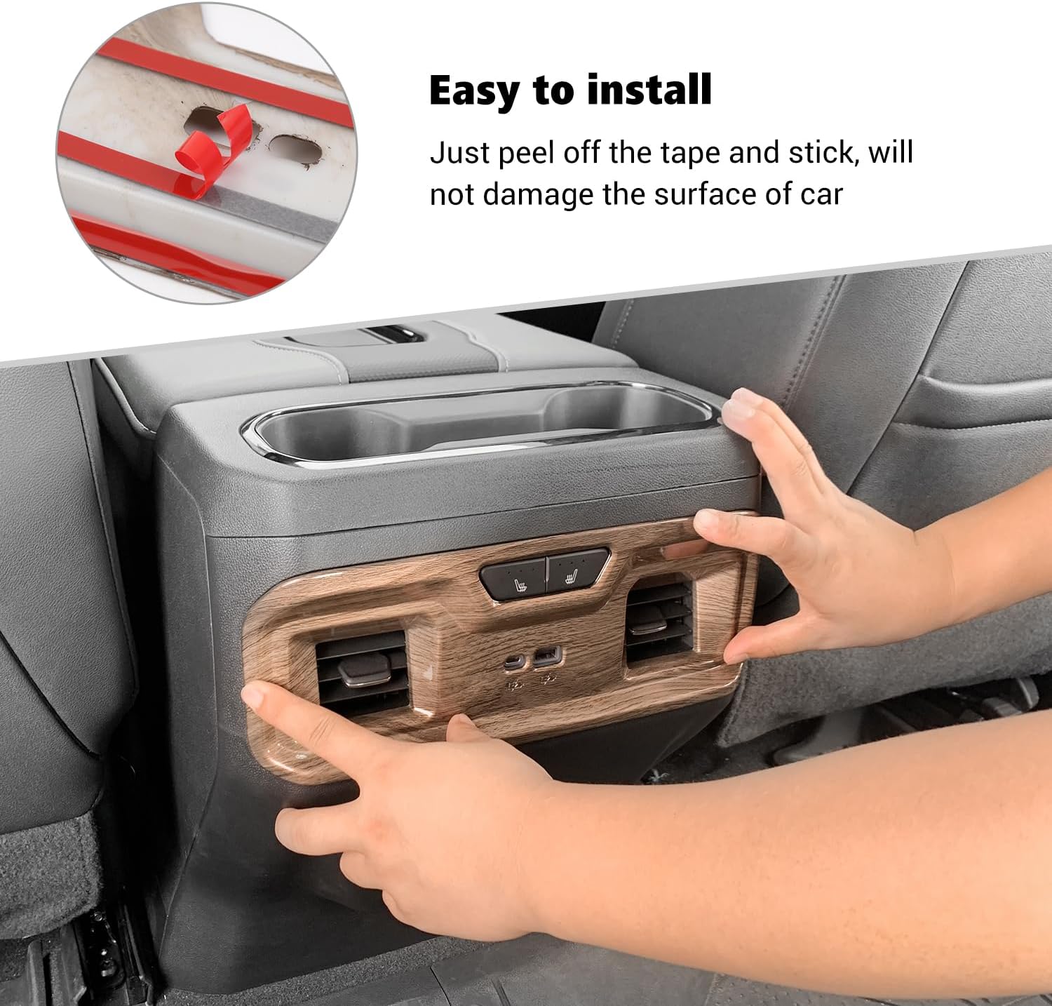 Voodonala for Chevy Silverado ZR2 2022-2025 Center Armrest Box Rear Air Vent Panel Cover Compatible with Chevrolet Silverado 2022 2023 2024 2025 (ABS,Wood)