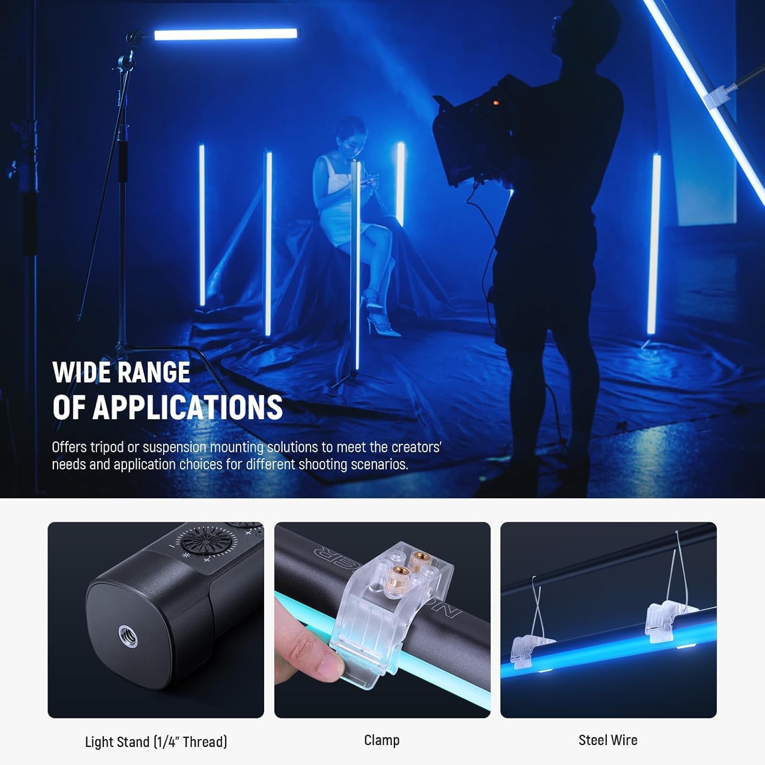 NEEWER TL60 RGB lampa świetlna, kolorowy RGBWW, lampa wideo, obsługuje sterowanie za pomocą aplikacji / 2,4G/DMX, 7 pikseli, 18 scen, 2500 K-10000 K CRI97+ TLCI98+, akumulator 3000 mAh