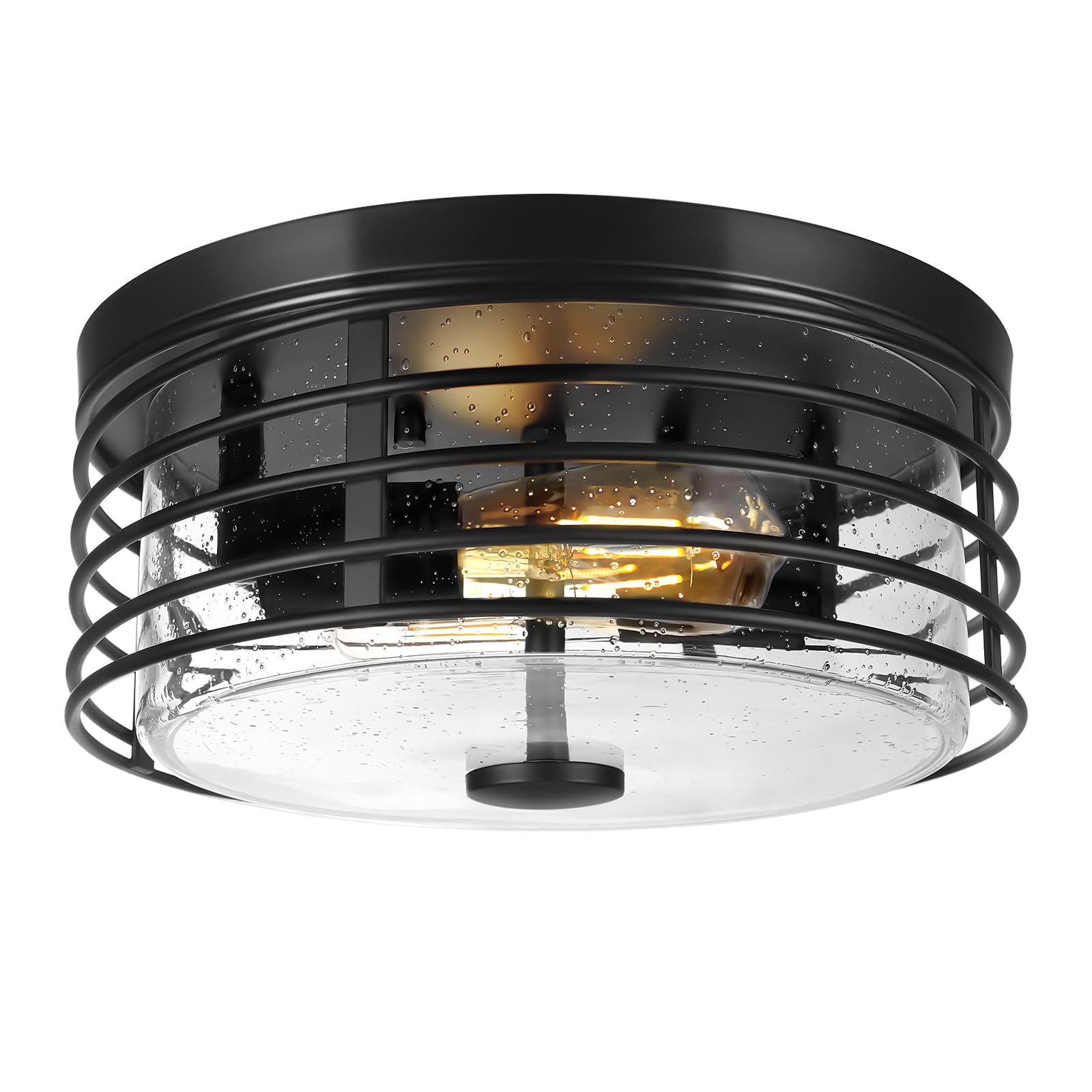 (Similar model) Close to Ceiling Light Fixture, Farmhouse Flush Mount Ceiling Light, Ceiling Lamp with Seeded Glass, Black Close to Ceiling Light for Kitchen, Bathroom room, Hallway, Foyer