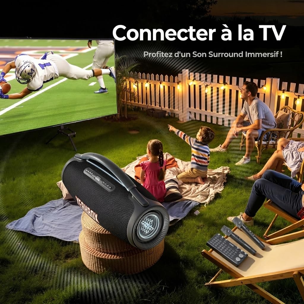YEAHBOX Sonic Boom Ultra K Enceinte Karaoke Bluetooth avec 2 Micros sans Fil, 320W RMS, Système Audio 3 Voies 5 Haut-Parleurs, HDMI Arc, Lumières RGB, Enceinte de Soirée Portable (Blanc)