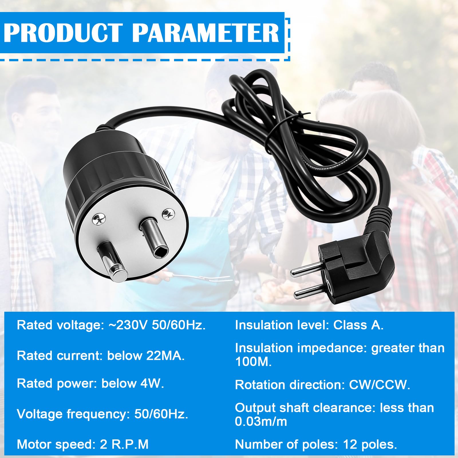 Moteur de barbecue, moteur électrique CC 220-240 V, pour rôtisserie, rôtissoire, broche, tournebroche, moteur rotatif pour rôtissoire, rôtissoire, chachlyk