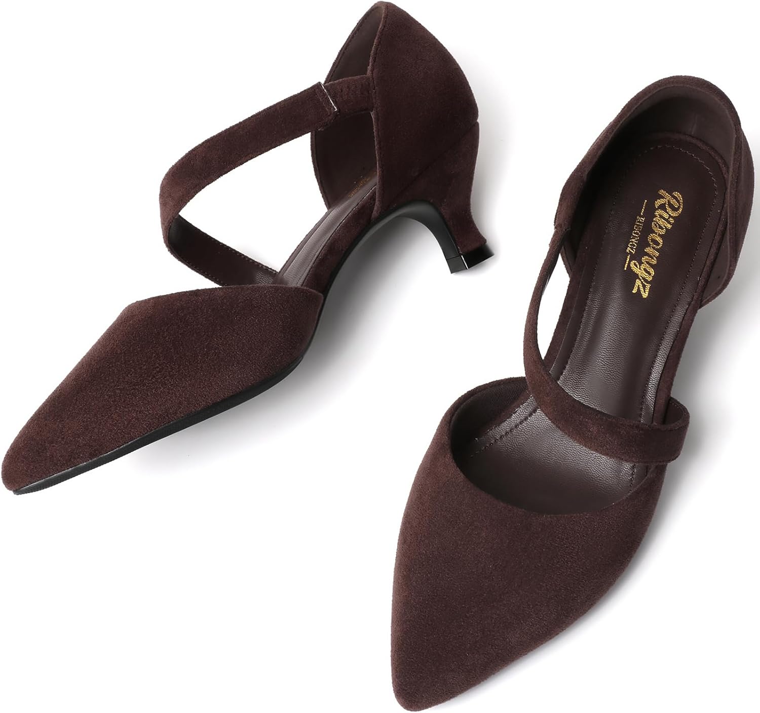 RIBONGZ Kitten Heels for Women Closed Toe Comfortable Low Heels Pointed Toe Sexy Slip on Pumps Bridal Party Dressy Shoes - Image 6