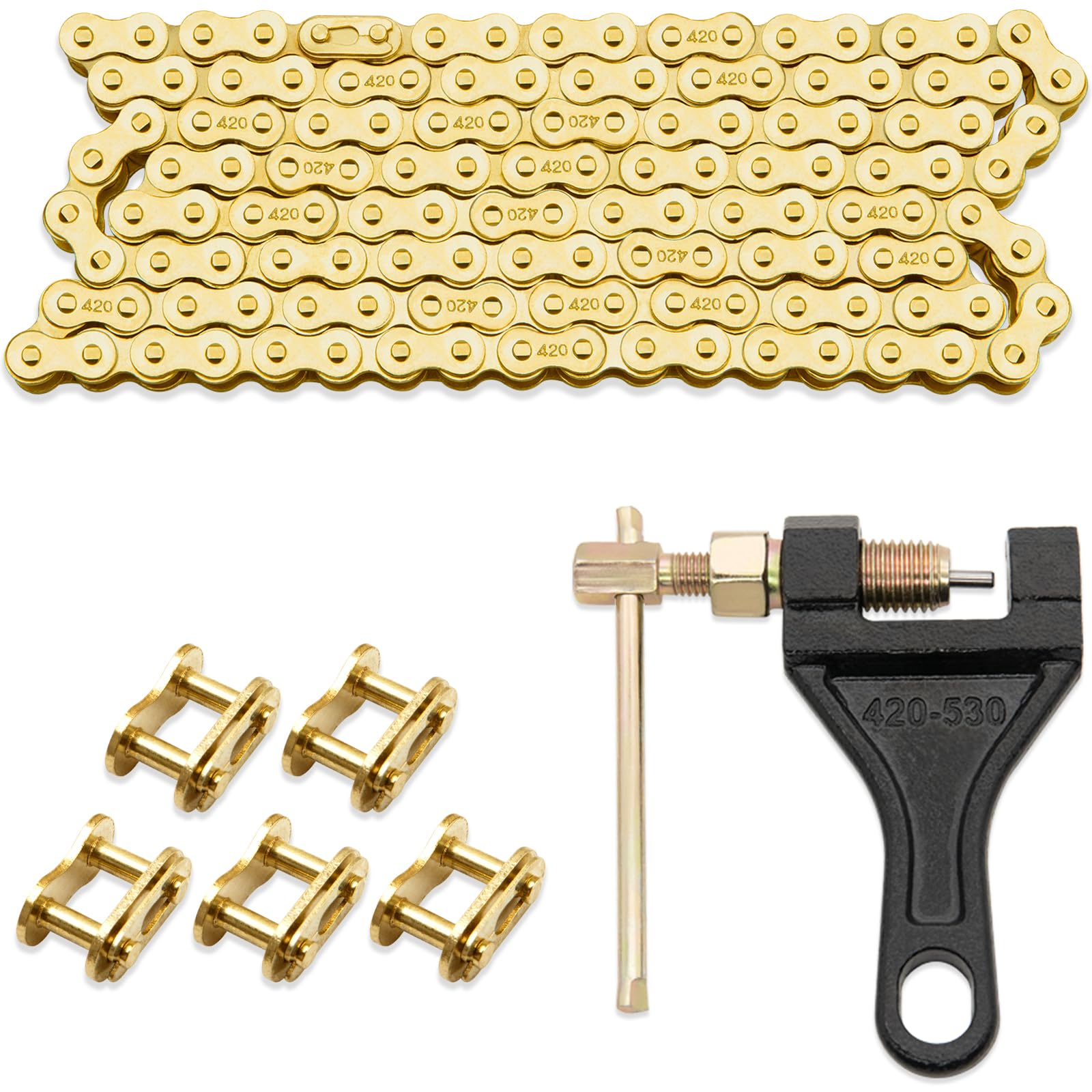 ASDFGHT 420 Motorcycle Chain Gold Heavy Duty 420 Chain 132 Links with  Chain Breaker Ideal for 110cc 125cc ATV Dirt Bike Mini Bike Scooter Quad - Main Image