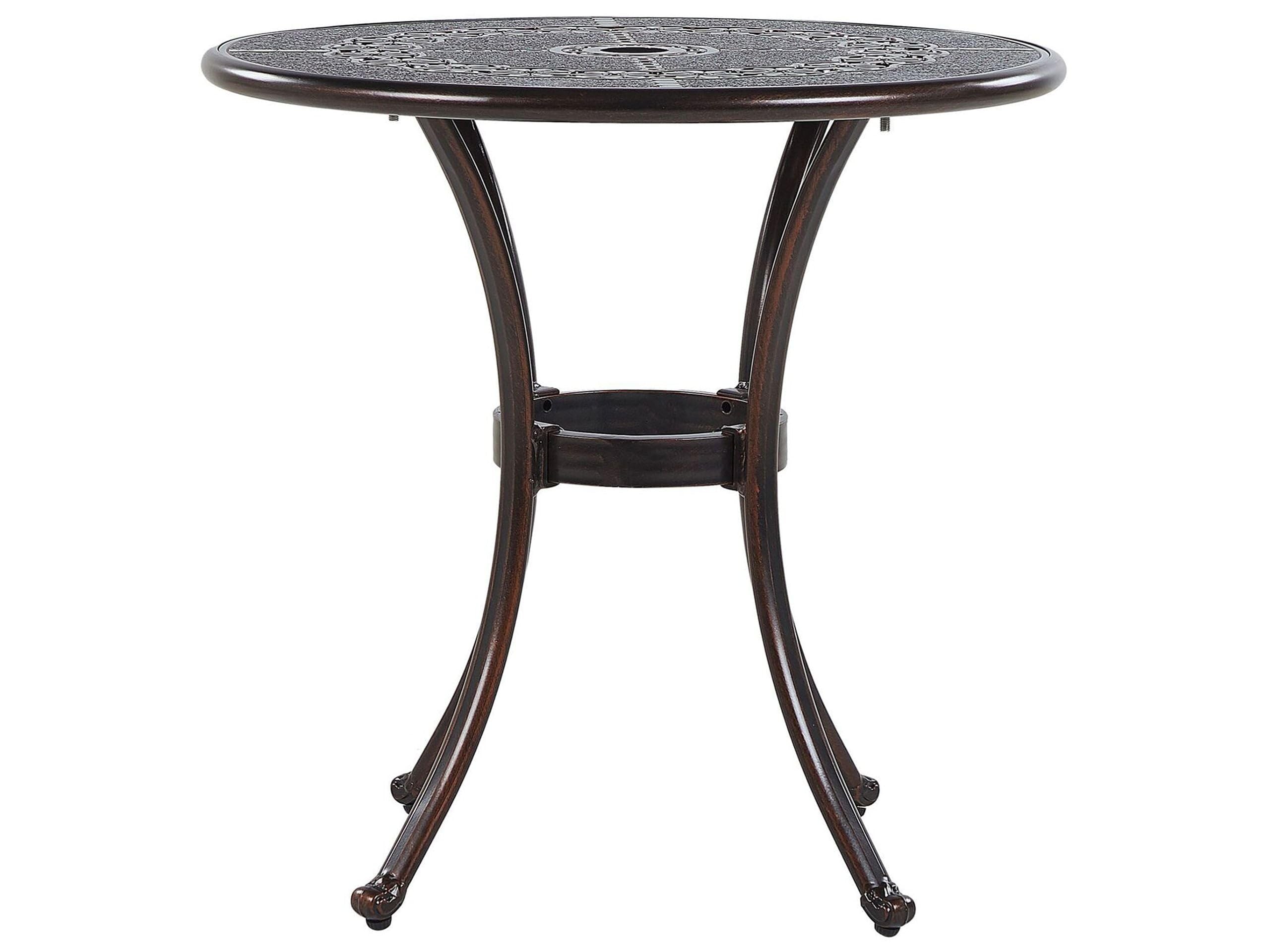 Beliani Mesa de Comedor de jardín marrón Aluminio Redonda ø 65 cm Estilo Vintage Bovino