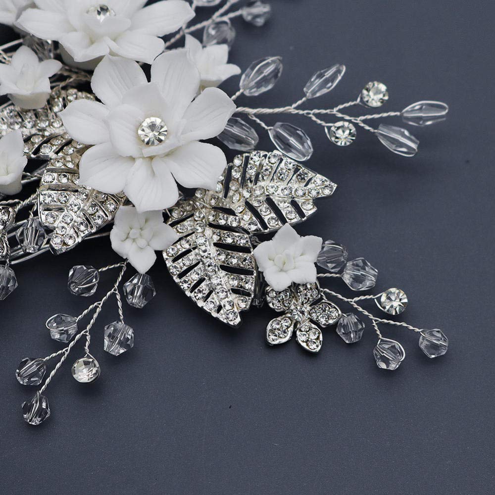 Braut Brautjungfer Haarkamm Clip Haarschmuck, Braut Blume Haarkamm Silber, Strass Vintage Seitenkamm, künstlicher Abschlussball Strand Haarschmuck für Frauen und Mädchen