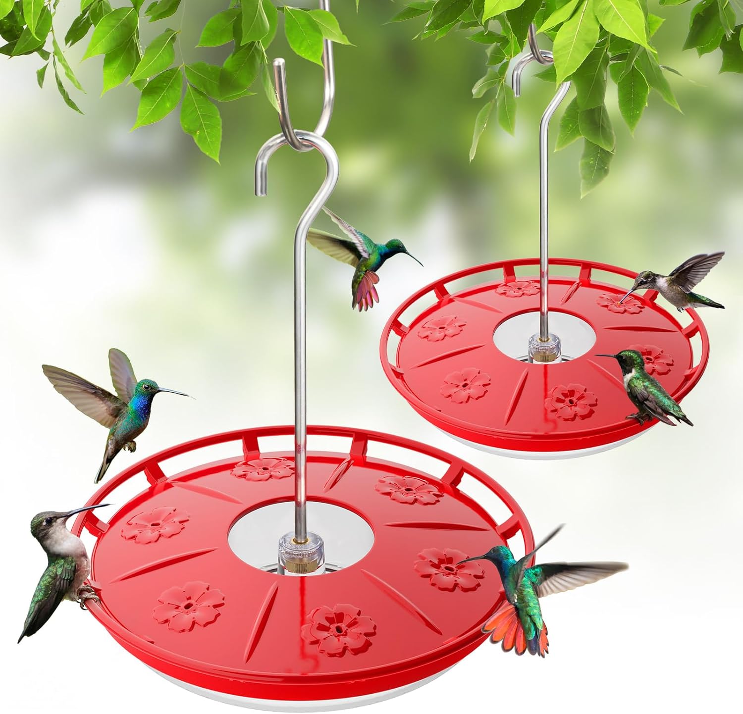 Kingsyard 2 Pack 16 OZ Hummingbird Feeders for Outdoors Hanging, 6 Bee Proof Feeding Ports Humming Nectar Bird Feeder, Ant Moat Easy to Refill & Clean Leak-Proof, Garden Décor Gifts for Women Mom