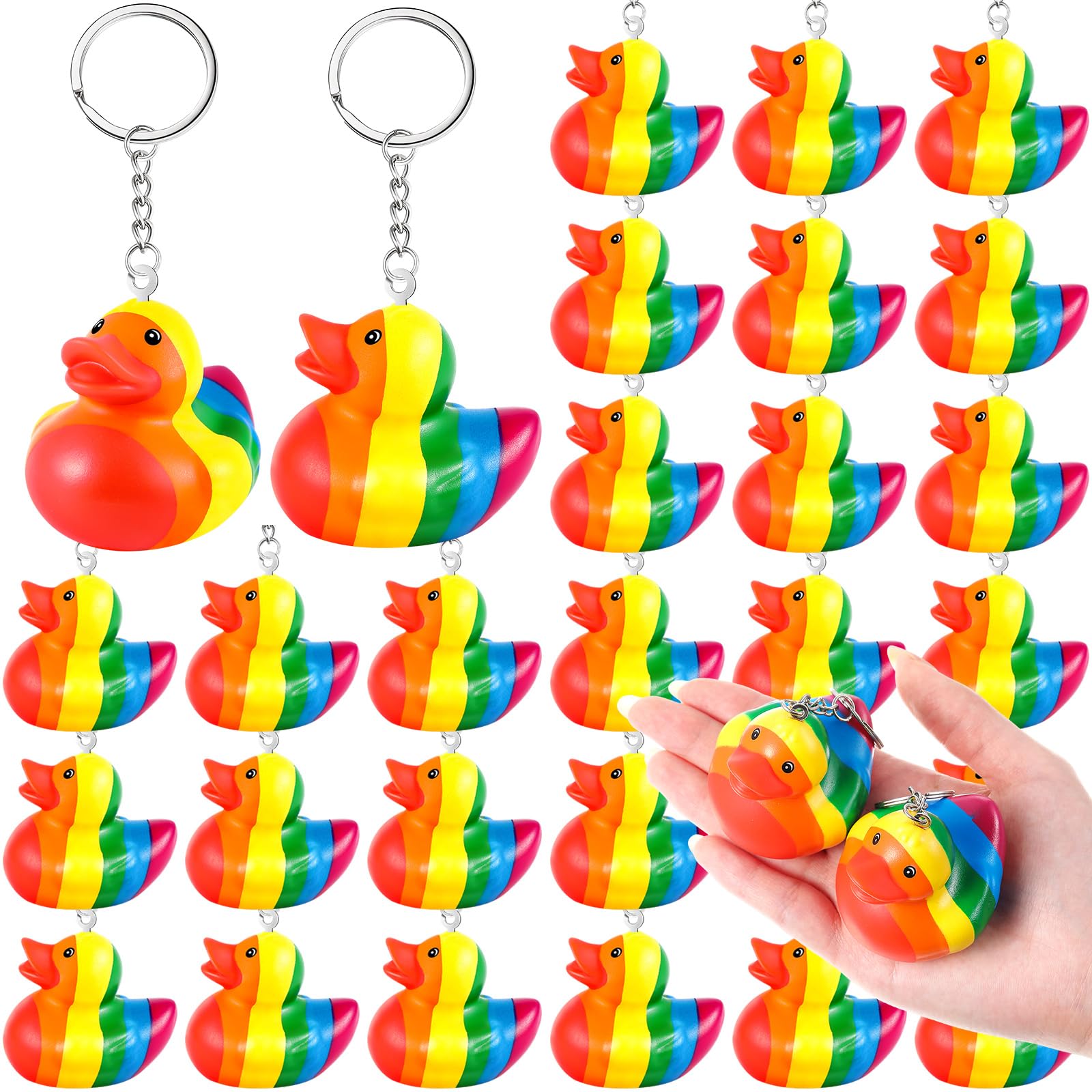 Deekin 12 Pcs Pride Rainbow Rubber Ducks Keychain Gay Pride Cruise Rubber Ducks for Colorful Birthday LGBT Party Favors Gift Favors (Rainbow)