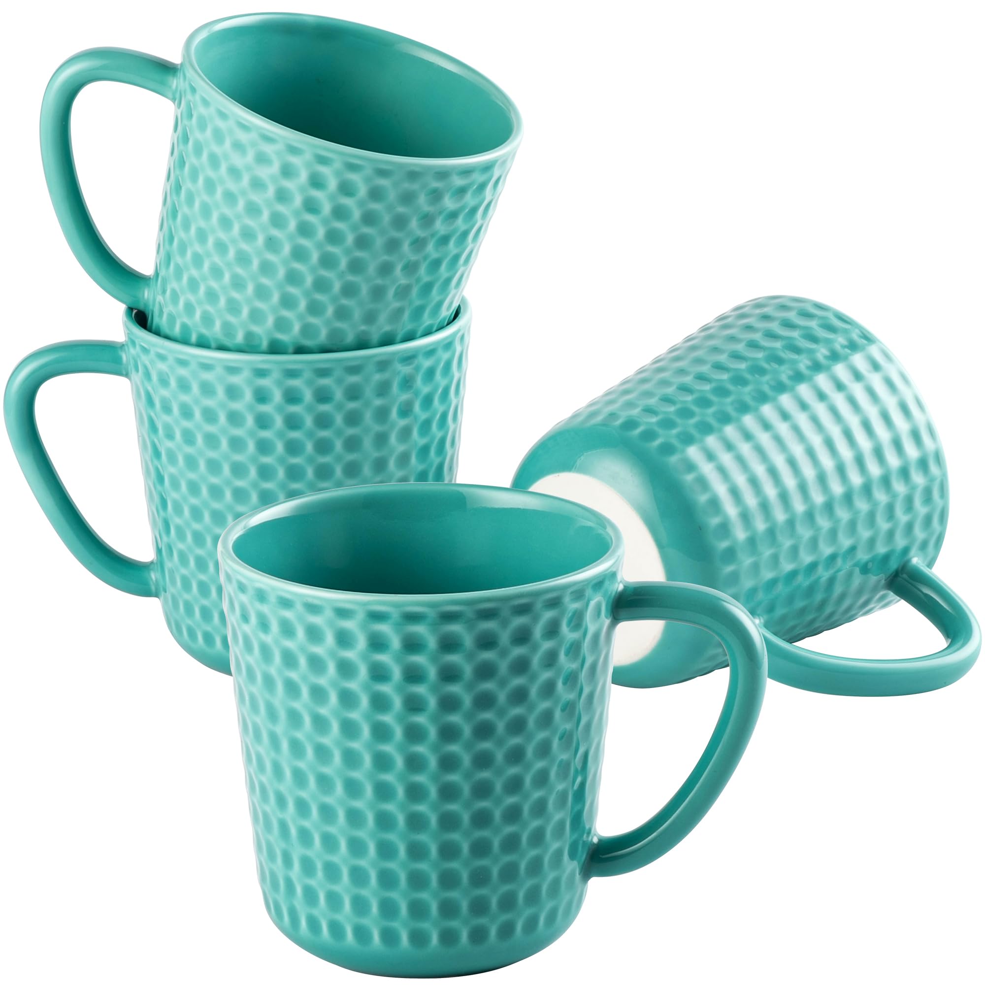 Ceramic Coffee Mugs 15 oz, Large Waffle Embossed Mug Set with Handle, Unique Coffee Cups for Latte, Cappuccino, Cocoa, Hot Tea, Mocha, Milk, Housewarming Wedding Present - Set of 4 (Turquoise)