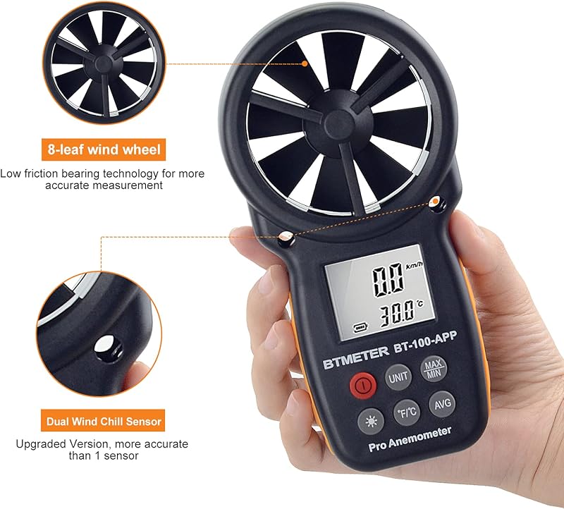 BTMETER Digitális Szélsebességmérő Kézi Anemométer LCD Kijelzővel
