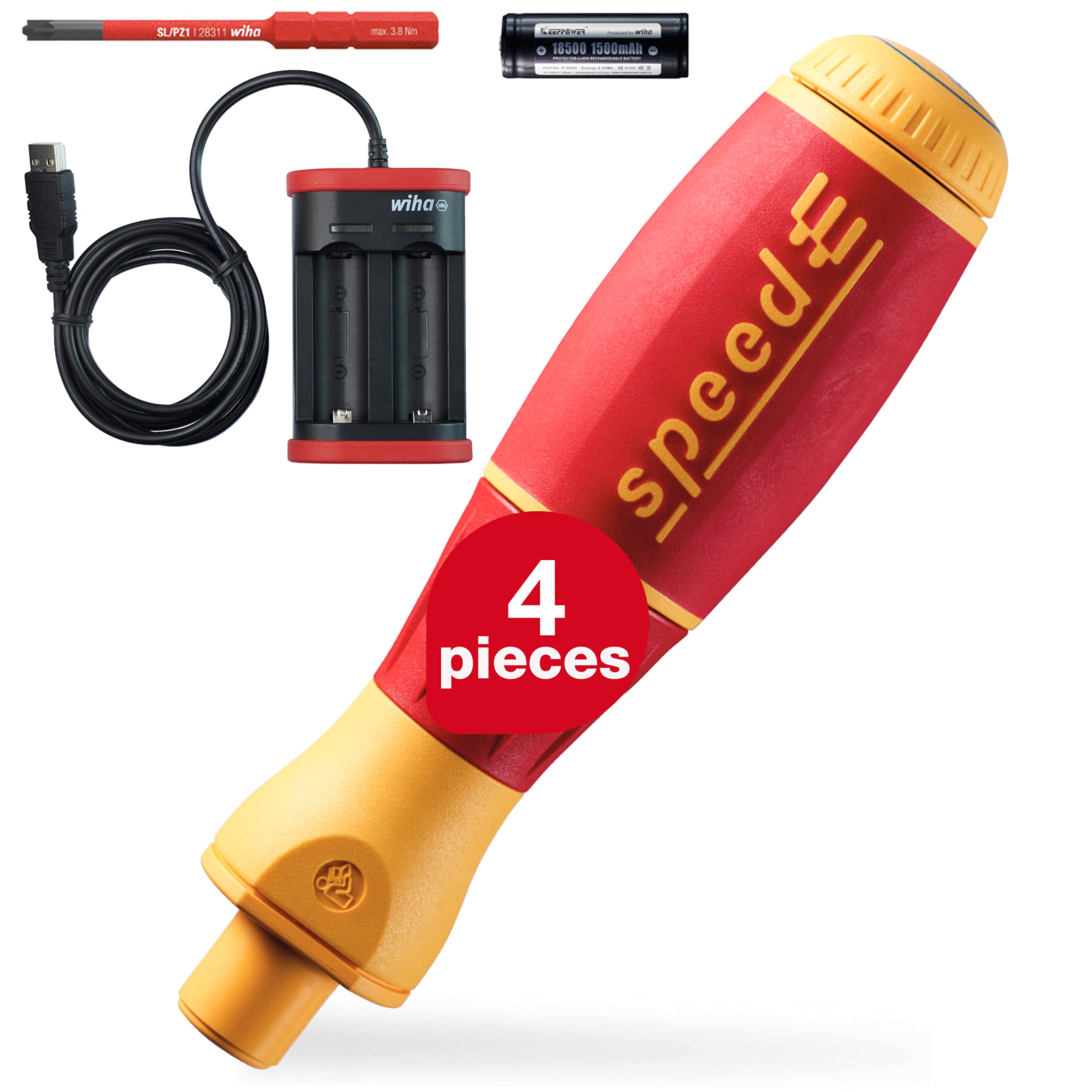 Wiha 590 E-Screwdriver Starter Set speedE I Electric, Red Yellow, (44351)