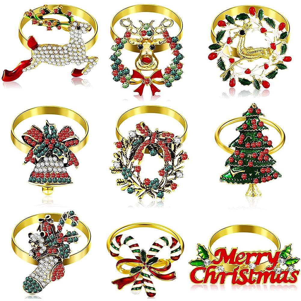 CTRLZS 9 Pieces Christmas Napkin Rings Set Metal Christmas Napkin Holder Christmas Tree Napkin Ring Decor