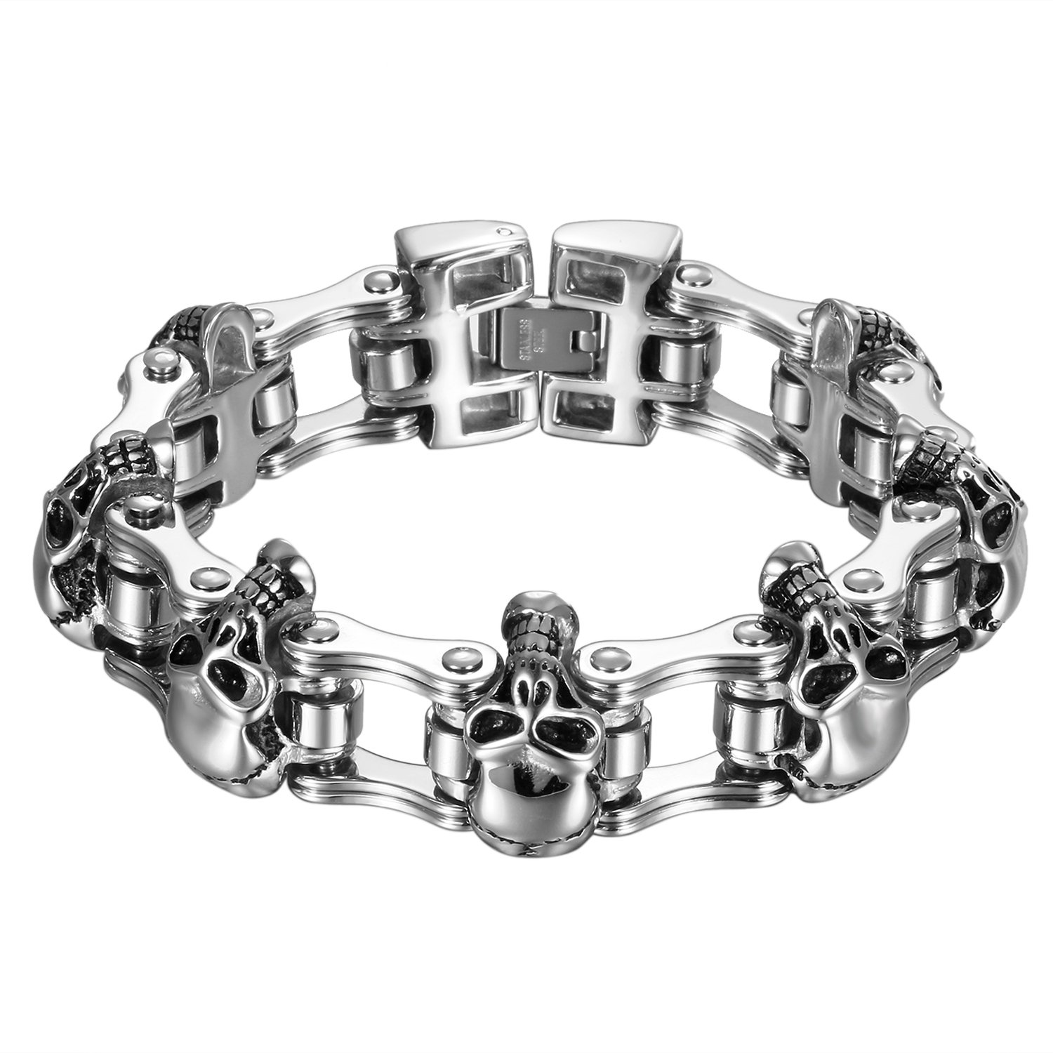 OIDEA Herren Biker Totenkopf Armband: Schädel Schwer Gliederkette Armkette Punk Gotik Skull Kreuz Löwenkopf Glieder Link Punk Rock Farhrradkette Handgelenk Geschenk für Männer Familie Freund