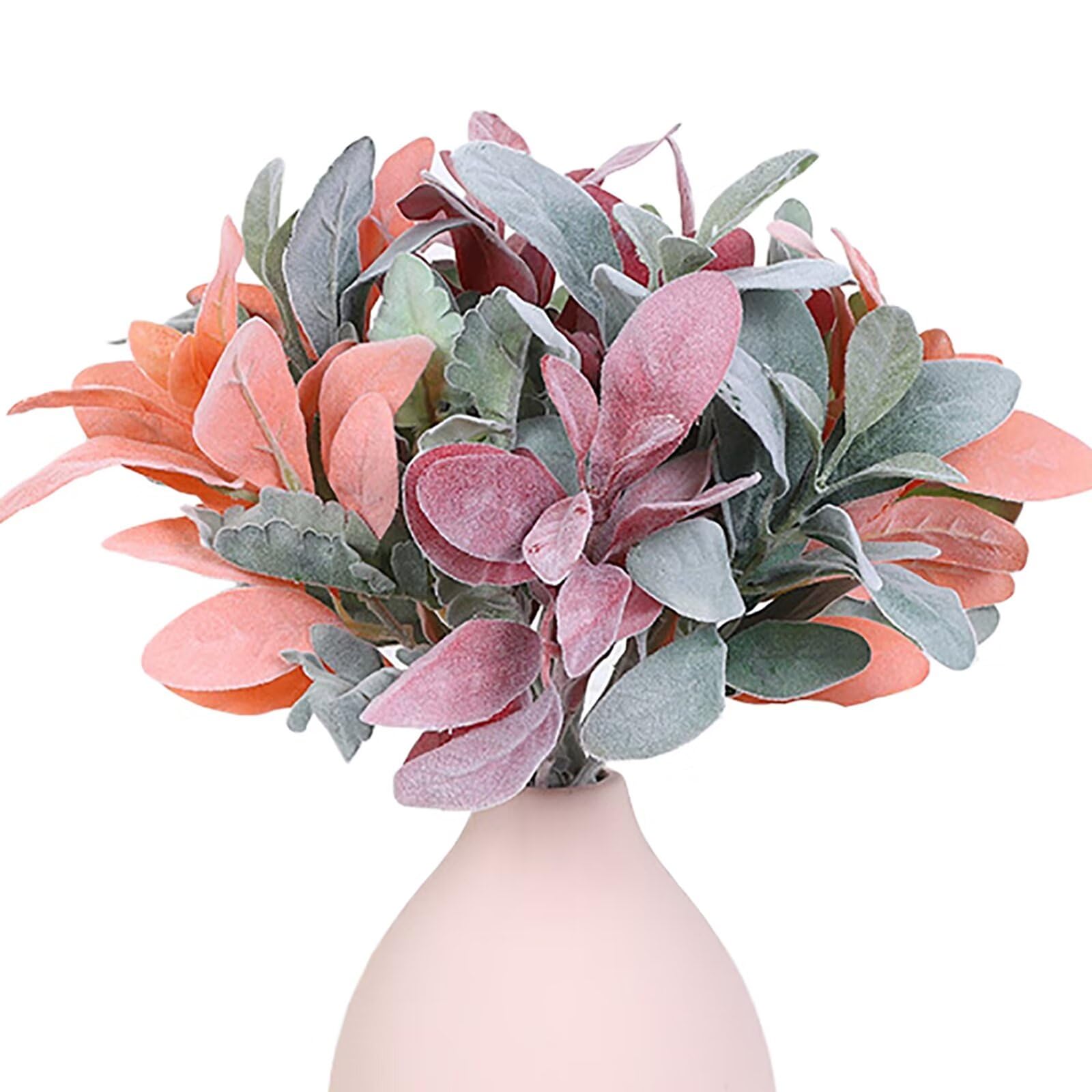 Lovmeety 6 Pcs Artificial Flocked Lambs Ear Stems, Fall Faux Lambs Ear Leaves Realistic Fake Flocked Lambs Ear Greenery Plant for Floral Arrangement