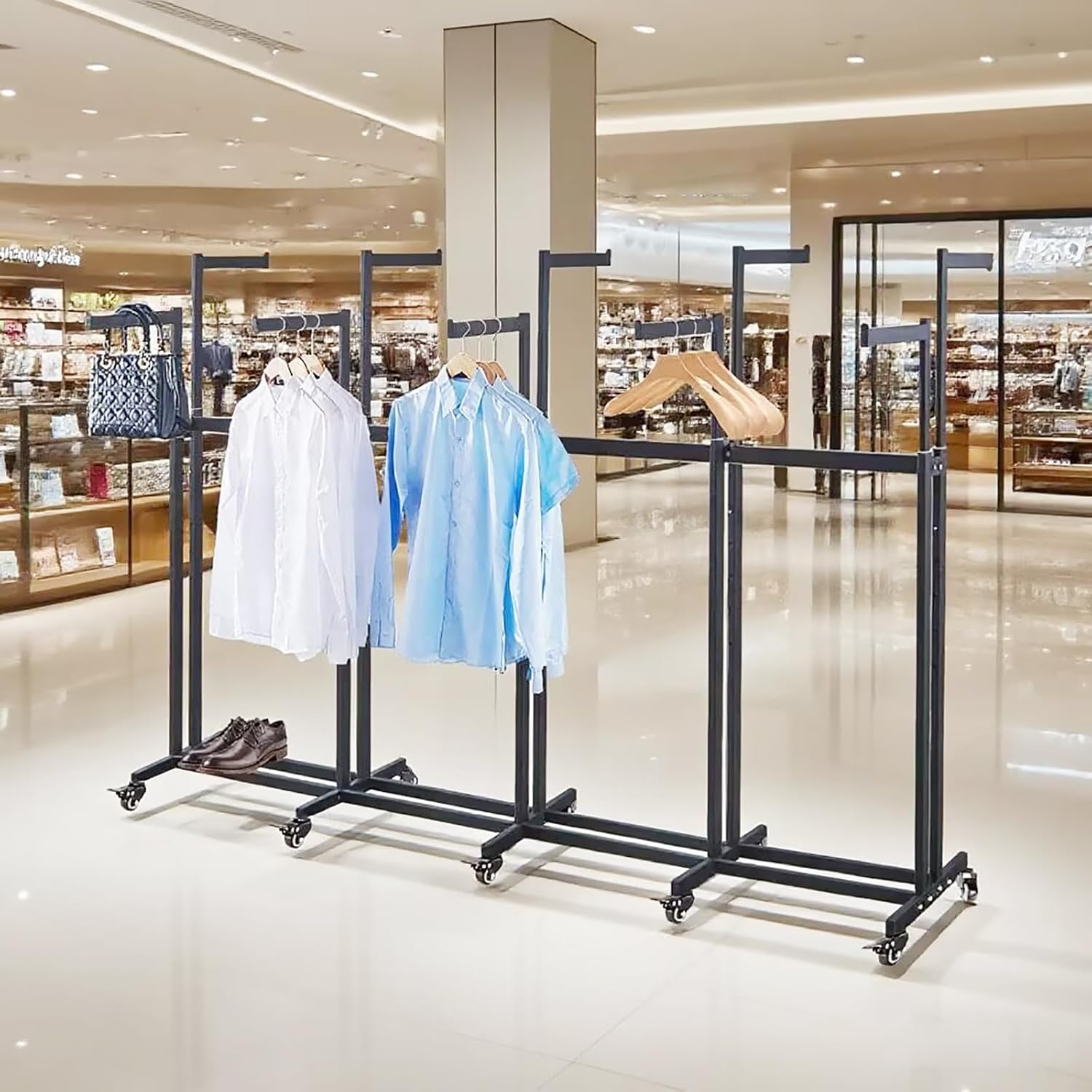 Floor Standing Metal Garment Rack - Heavy Retail Display Racks With Wheels, 10 Arms Clothing Rack, Square Tubing Portable Shirt Rack, Merchandise Display RackFor Hanging Clothes (XL-Black)