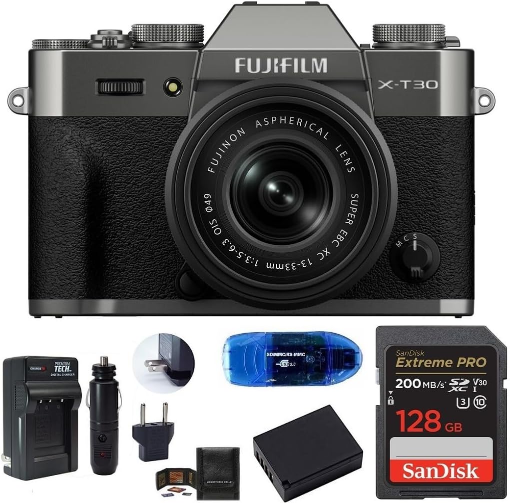 X-T30 III Mirrorless Camera with XC 13-33mm Lens Bundle, Includes: SanDisk 128GB Extreme PRO Memory Card, Spare Battery and More (6 Items) (Charcoal Silver)