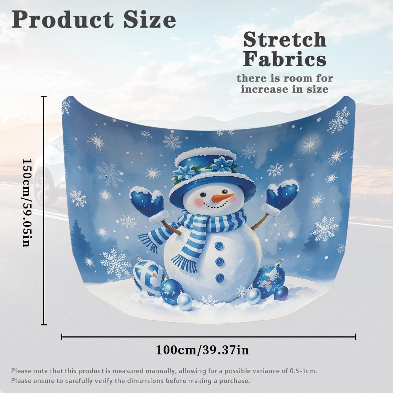 Christmas Car Hood Cover Snowman Elastic Fabrics Car Hood Cover Protection Blue Automobile Accessory Fits Most Cars Sedans