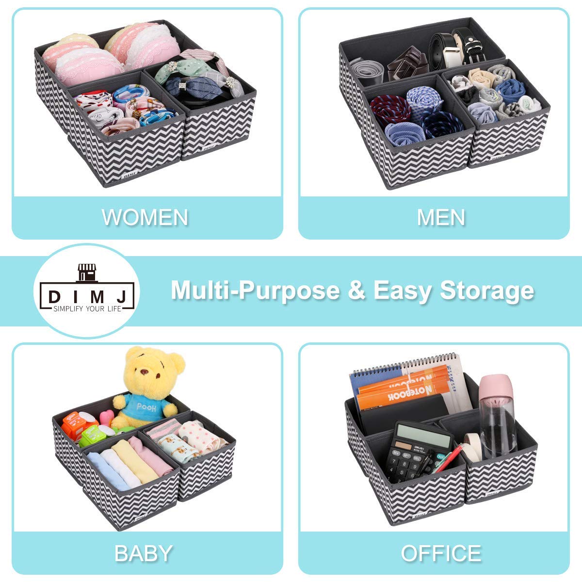 DIMJ 12 Pezzi Organizer Cassetti, Organizer per Cassetti, Divisori per Cassetti, Organizzatore Pieghevole per Calzini, Intima, Cravatte, Portafogli, Orologi e Piccoli Oggetti di Uso Quotidiano(Grigio)
