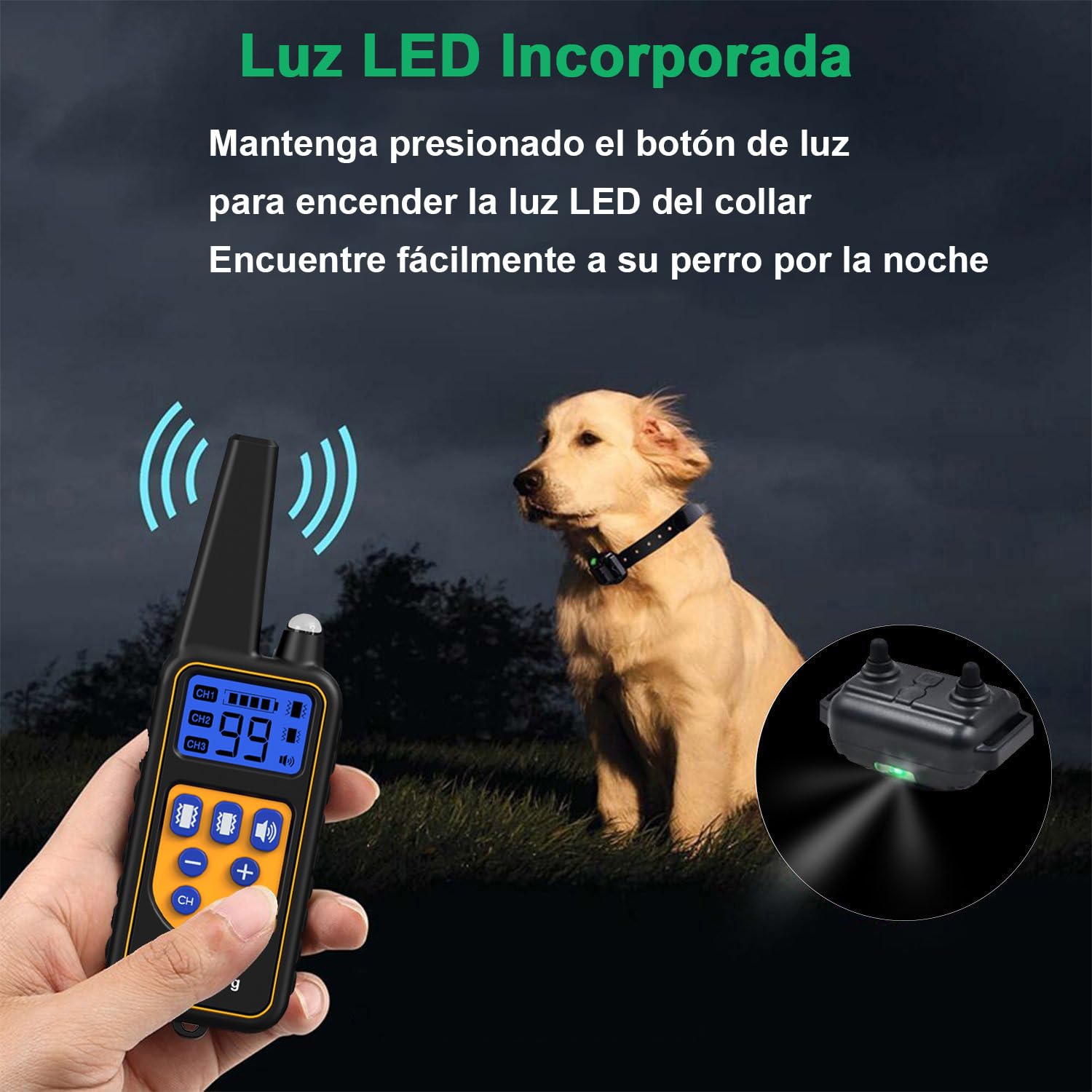 Collar de Adiestramiento para Perros, Sin Descarga Eléctrica, Collar Recargable con Función de Vibración Potente, Alcance 1000 Metros