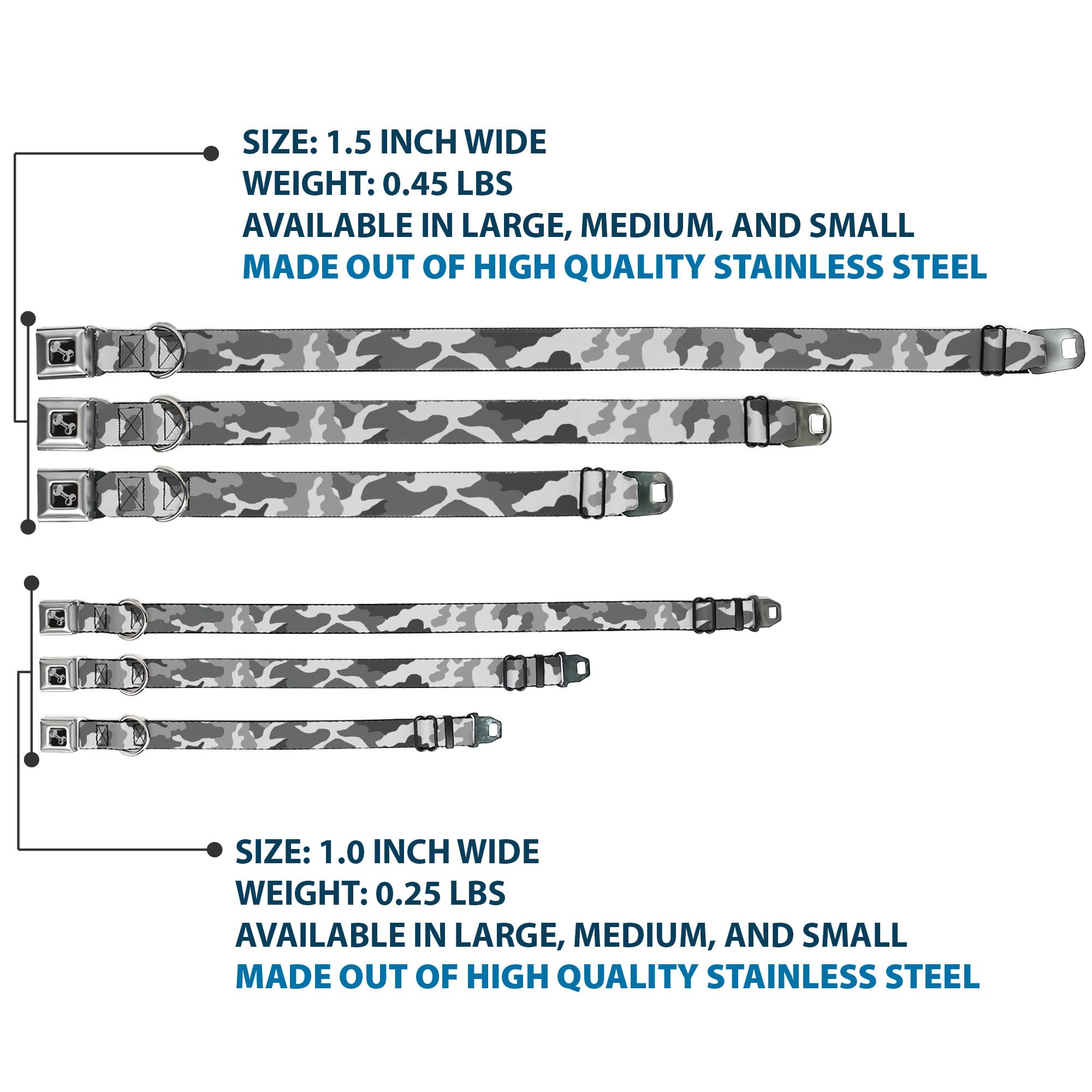 Buckle-Down Obroża dla psa z klamrą pasa bezpieczeństwa - biały moro - szerokość 3,8 cm - pasuje na szyję 45-81 cm - L