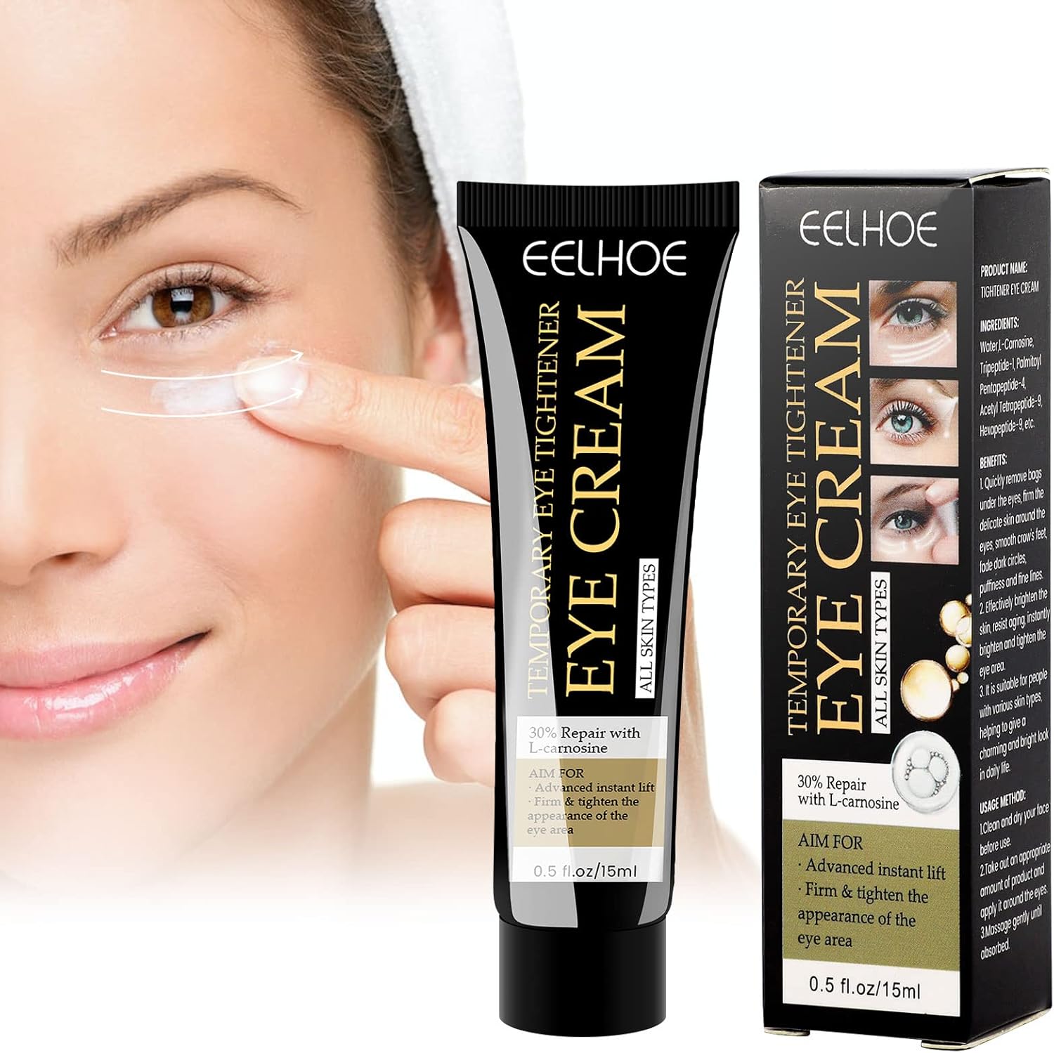 EELHOE 2PCS Temporary Tightener Eye Cream, Instant Reduces UnderEye