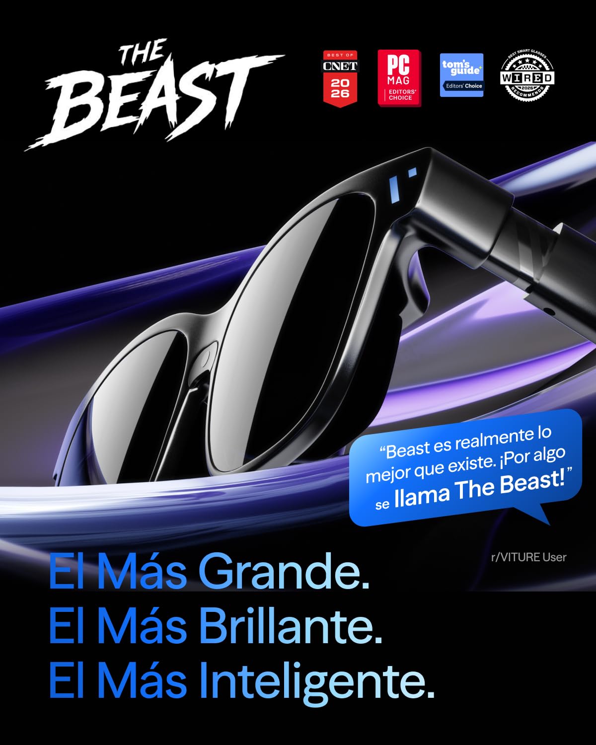 VITURE Beast Gafas XR, 174” 1200p 58° FOV, VisionPair™ 3DoF Integrado, Atenuación Dinámica, HARMAN Audio, Gafas AR para iPhone/Android/Mac/PC/Switch 2–Las Más Grandes, Más Brillantes, Más Inteligentes