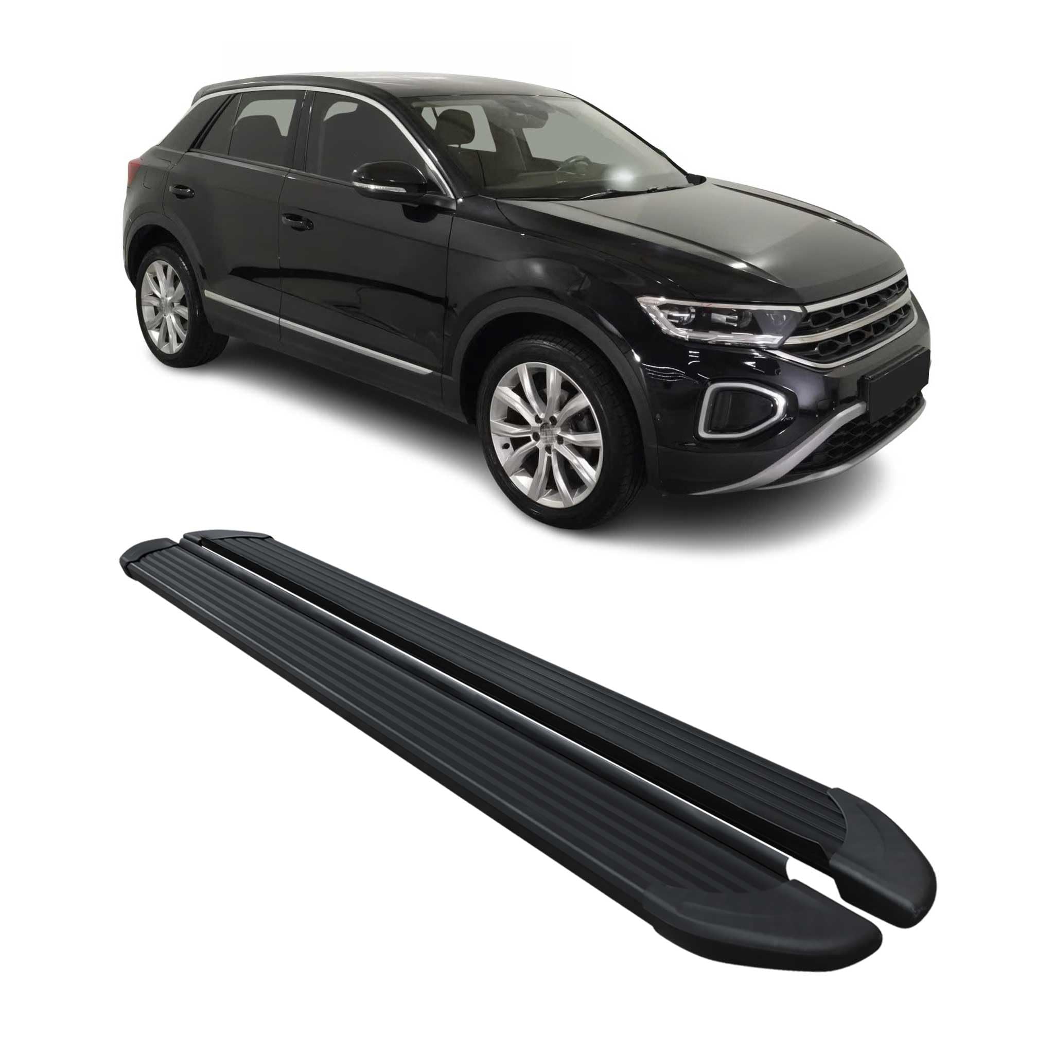 OMAC Pedane Laterali Sottoporta compatibile con VW T-ROC 2017-2025 Alluminio Nero 2 Pz