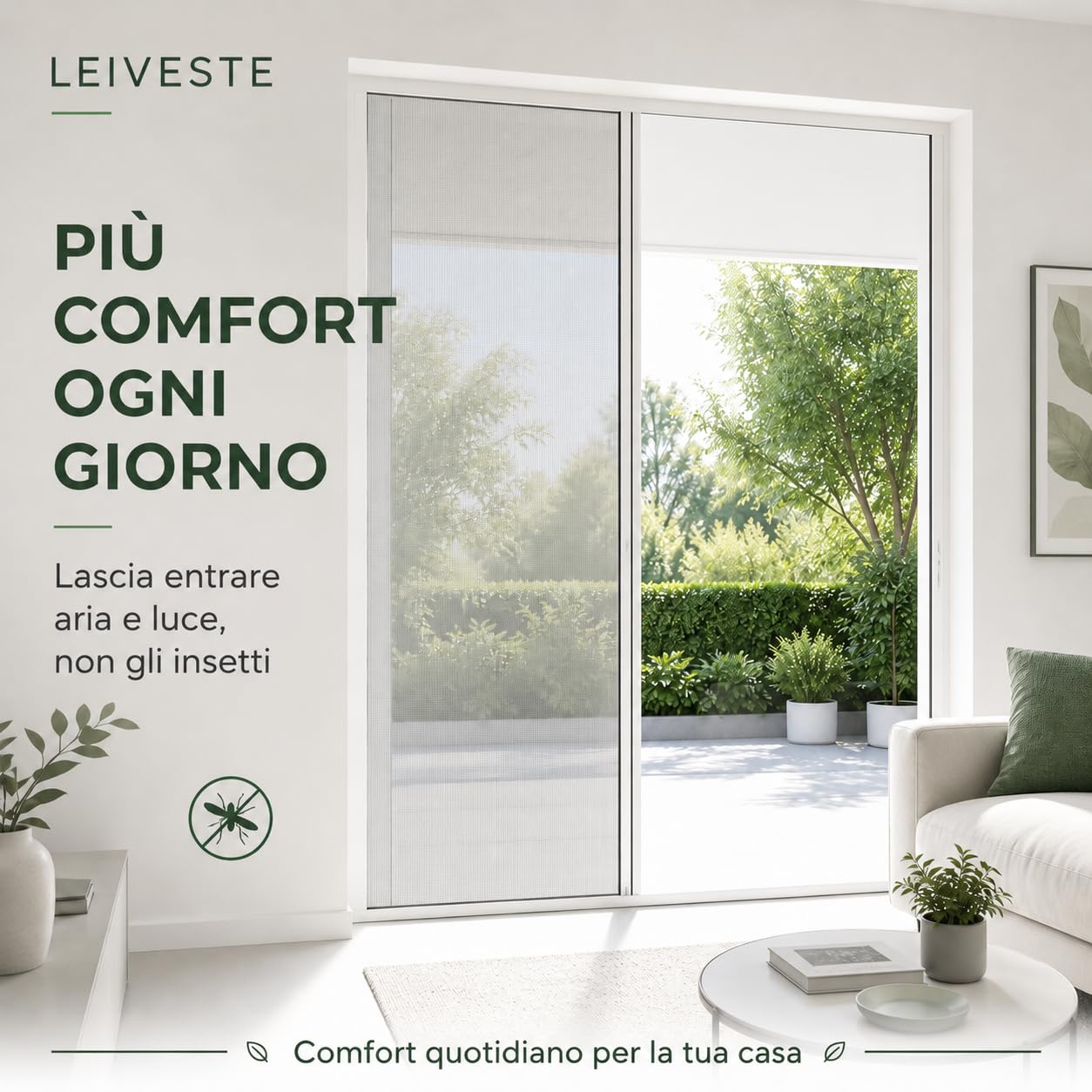 LEIVESTE Zanzariera a Rullo Riducibile per Porta Finestra in Alluminio, Su Misura Regolabile, Anti Insetti, Scorrimento Fluido, Facile Installazione per Balcone e Casa (Bianco, 140 x 250 cm)