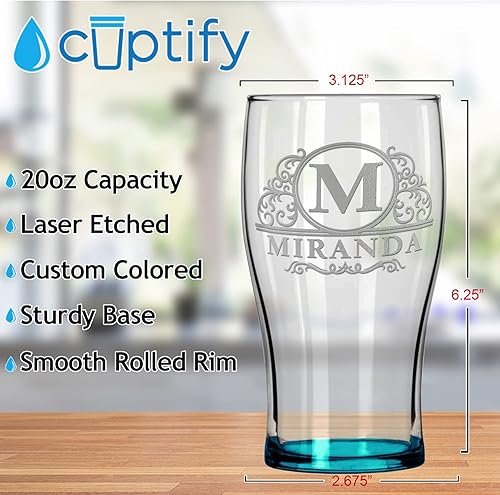 Miniatura 2 de Vaso de pub personalizado elaborado con nombre de círculo de 20 onzas, parte inferior azul claro, vasos de cerveza grabados con texto personalizado,