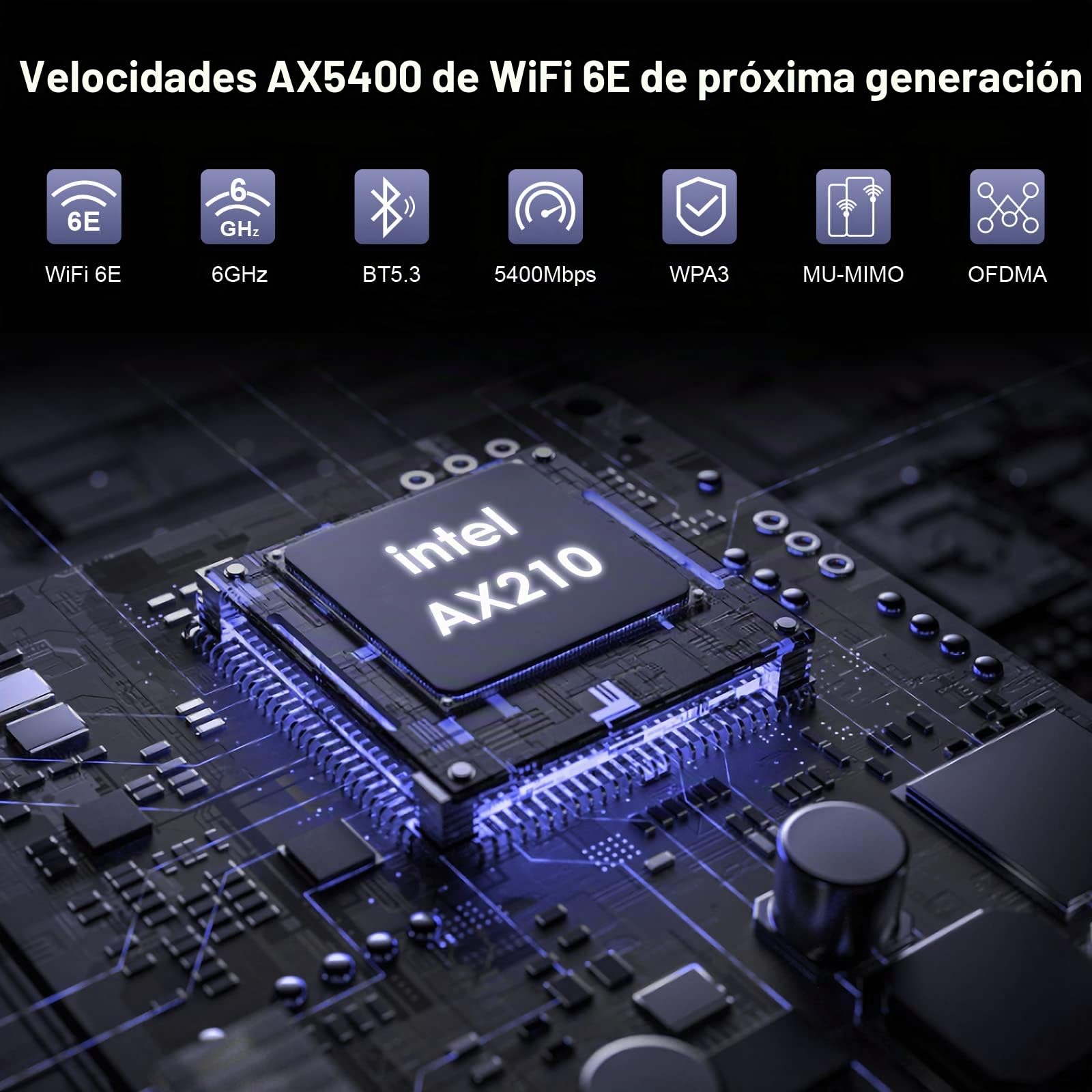 WAVLINK Tarjeta de Red WiFi 6E AX5400M PCIe, Adaptador inalámbrico tribanda AX210 con Bluetooth 5.3, MU-MIMO, WPA3, OFDMA, disipador térmico avanzado, para PC con Windows 11/10