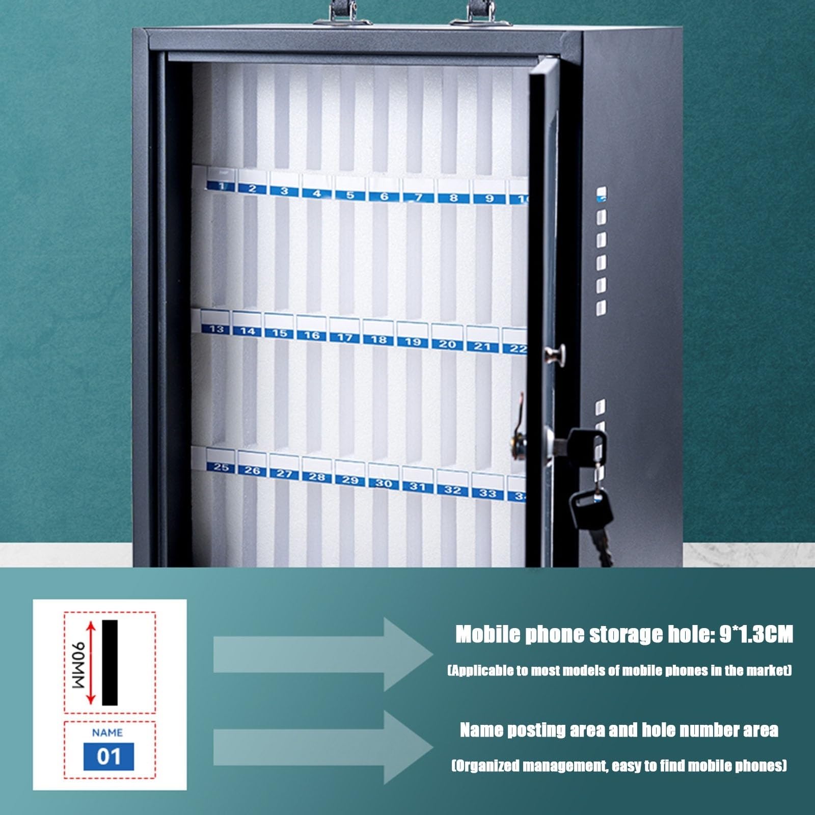 Armadietto per telefoni cellulari in acciaio, montabile a parete con serratura, portatile, cassaforte per telefoni cellulari della scuola aziendale(60 slots)