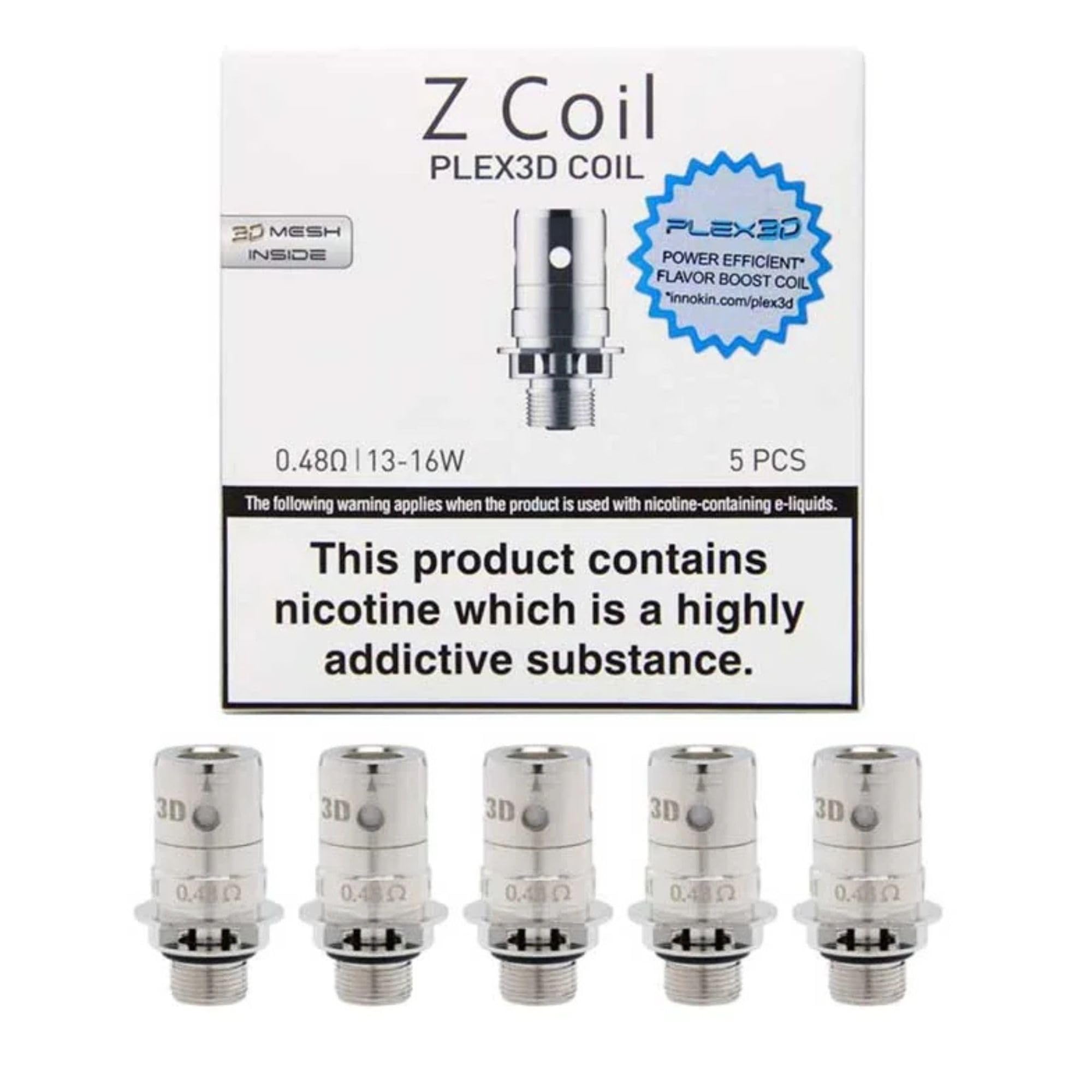 TVDC Innokin Zenith Z Coil, KAL Replacement Coils Work For Coolfire Z80 Zenith 2 Kit, Kroma-Z Pod, iTaste-A Kroma, Z50 Kit, Pack of 5, No Nicotine (0.48ohm Plex 3D)