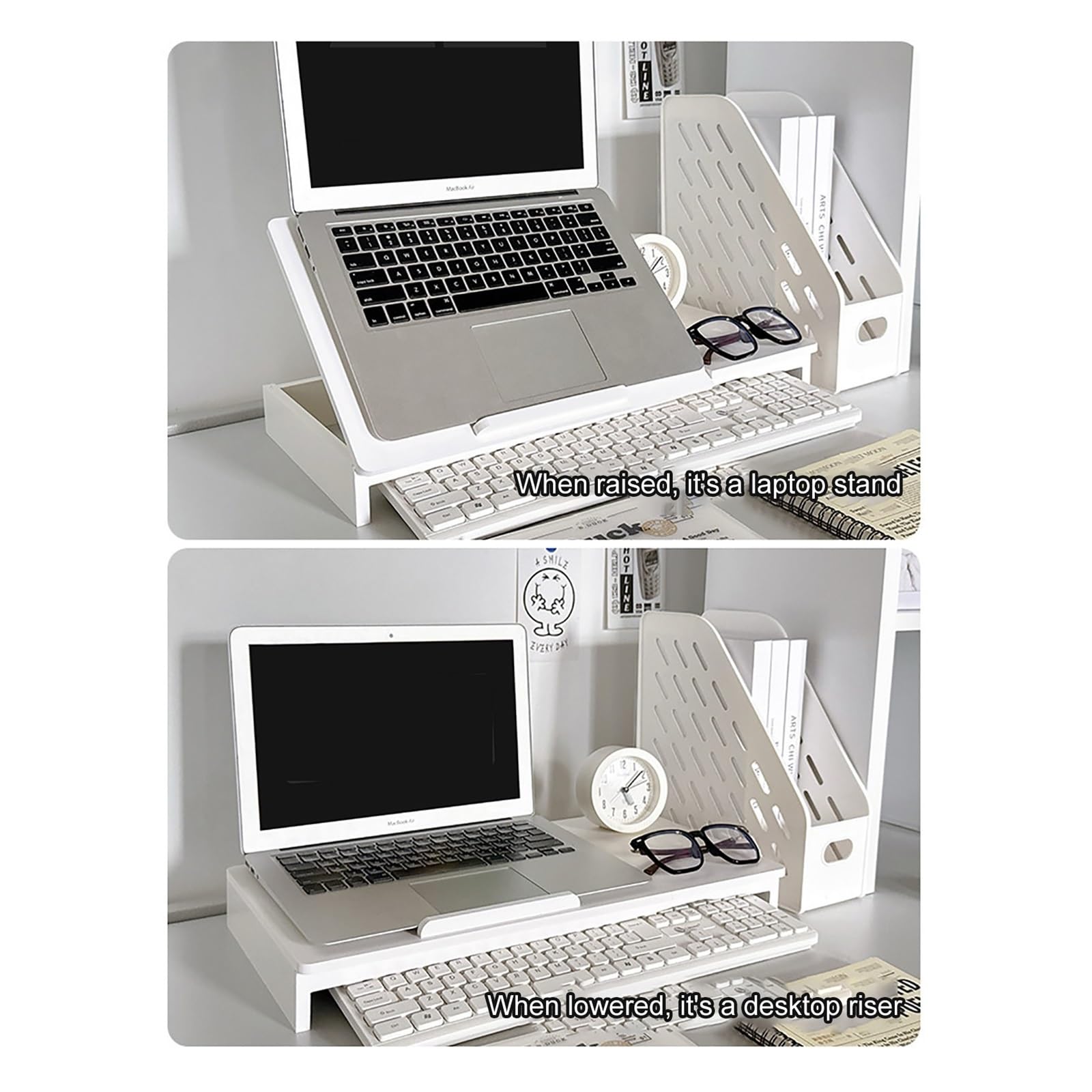 Rialzo Monitor da Scrivania in Legno da Scrivania, Supporto per Laptop Regolabile in Altezza con Design di Raffreddamento, Supporto PC Scrivanias Pieghevole